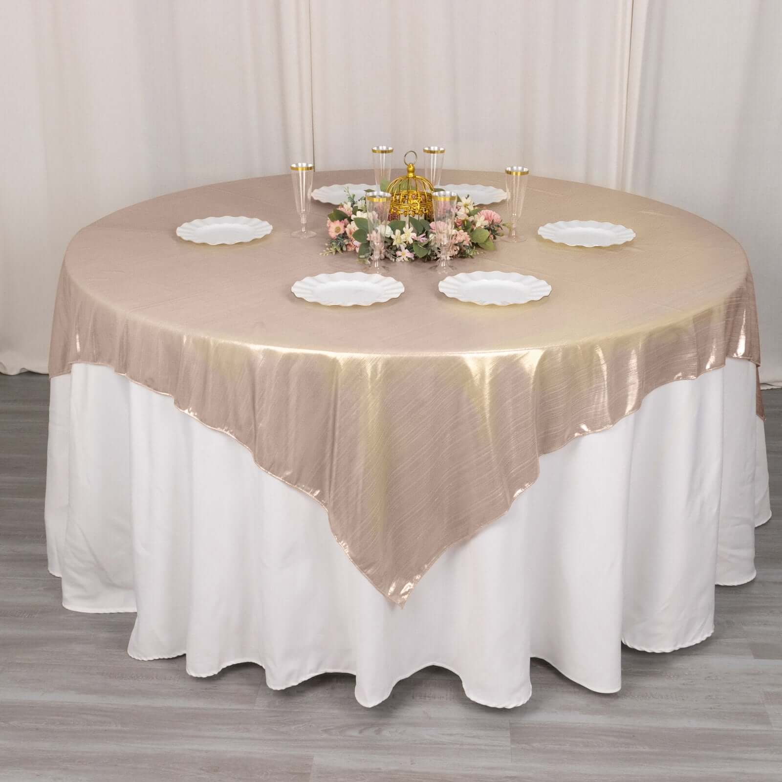 Polyester 72x72 Table Overlay Square Tablecloth Blush - Sequin Dots Wrinkle-Free Table Cover