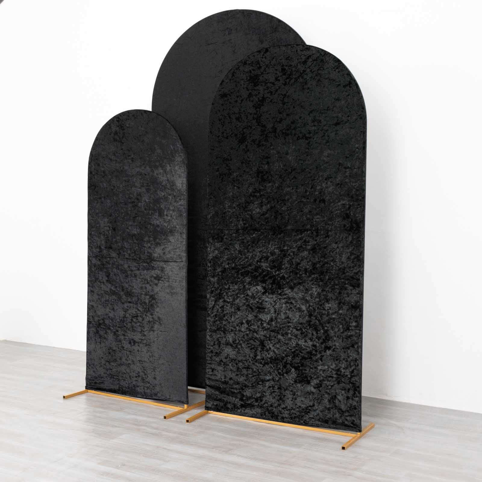 Set of 3 Black Crushed Velvet Chiara Backdrop Stand Covers For Round Top Wedding Arches - 5ft, 6ft, 7ft