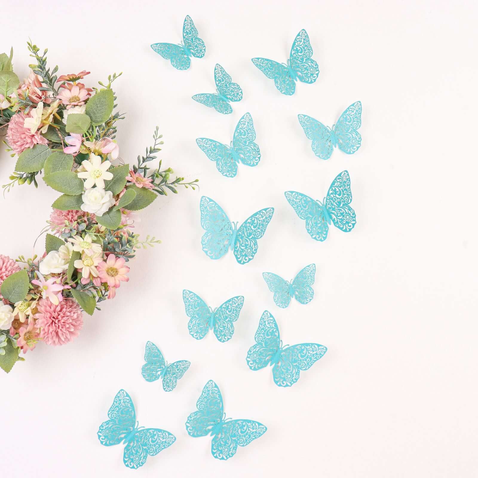 12-Pack 3D Butterfly Wall Decals, DIY Removable Mural Stickers Turquoise Cake Decorations Eye-Catching Design