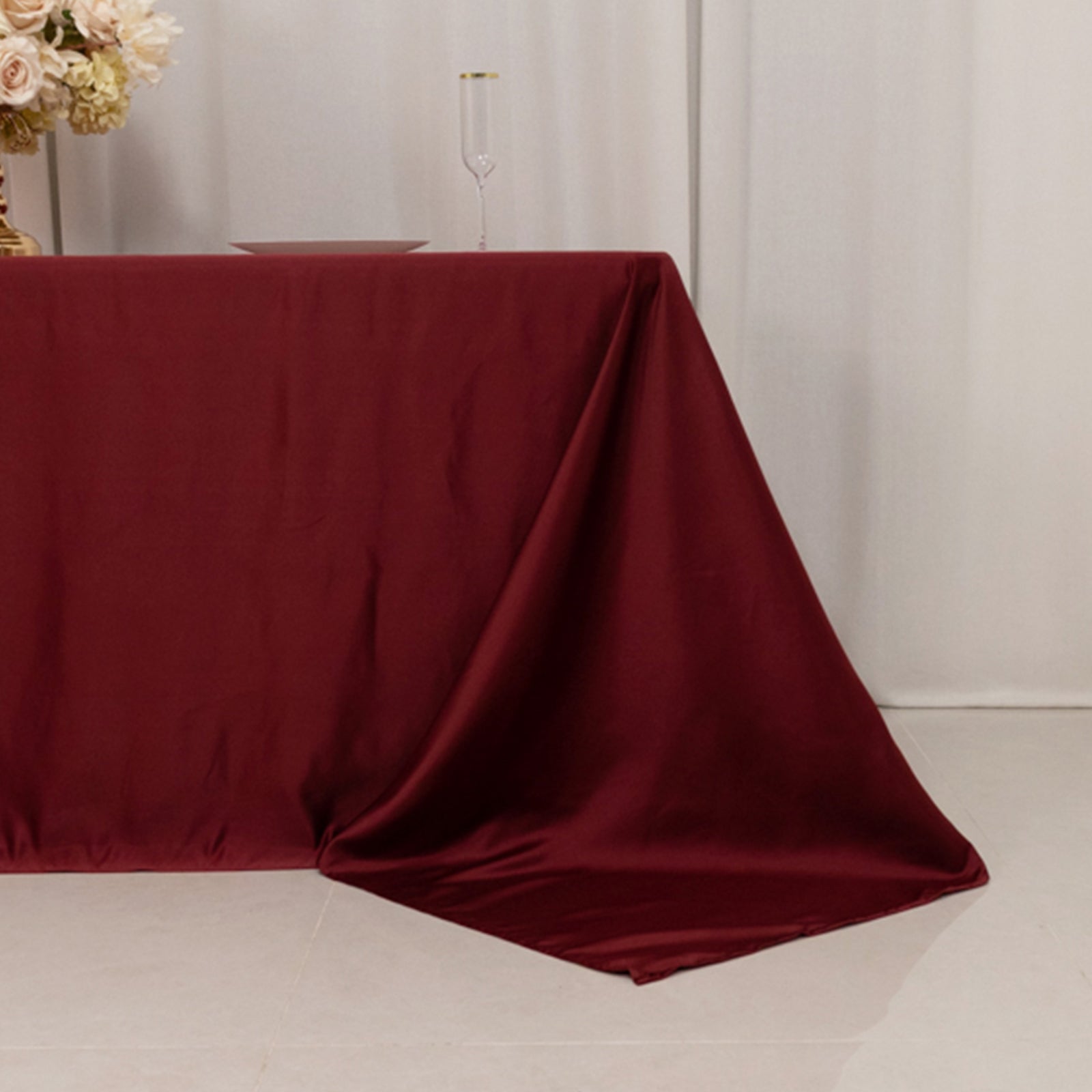 Lamour Satin 90x132 Rectangle Tablecloth Burgundy - Soft & Silk-Like Seamless Table Cover
