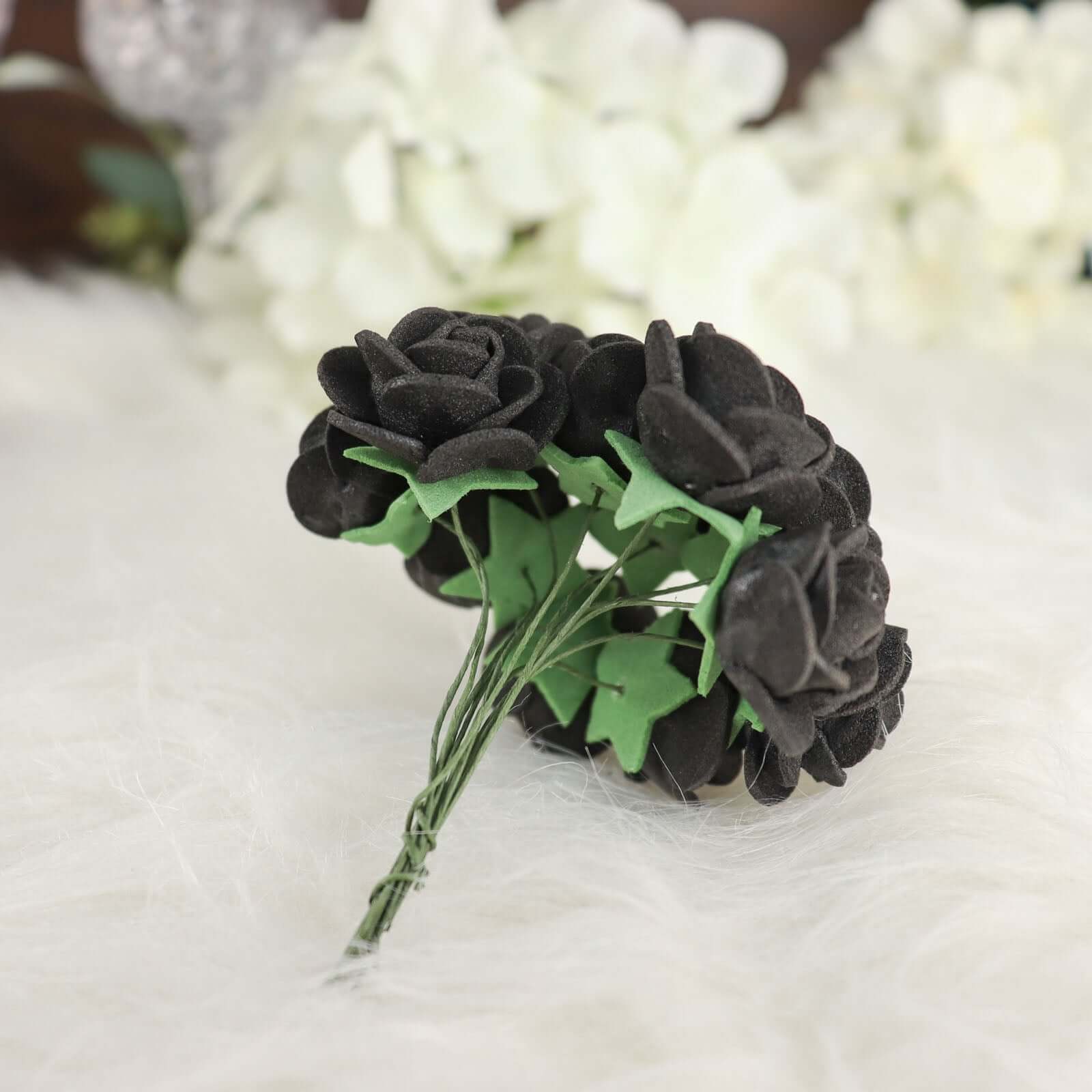 48 Roses 1 Black Real Touch Artificial DIY Foam Rose Flowers With Stem, Craft Rose Buds