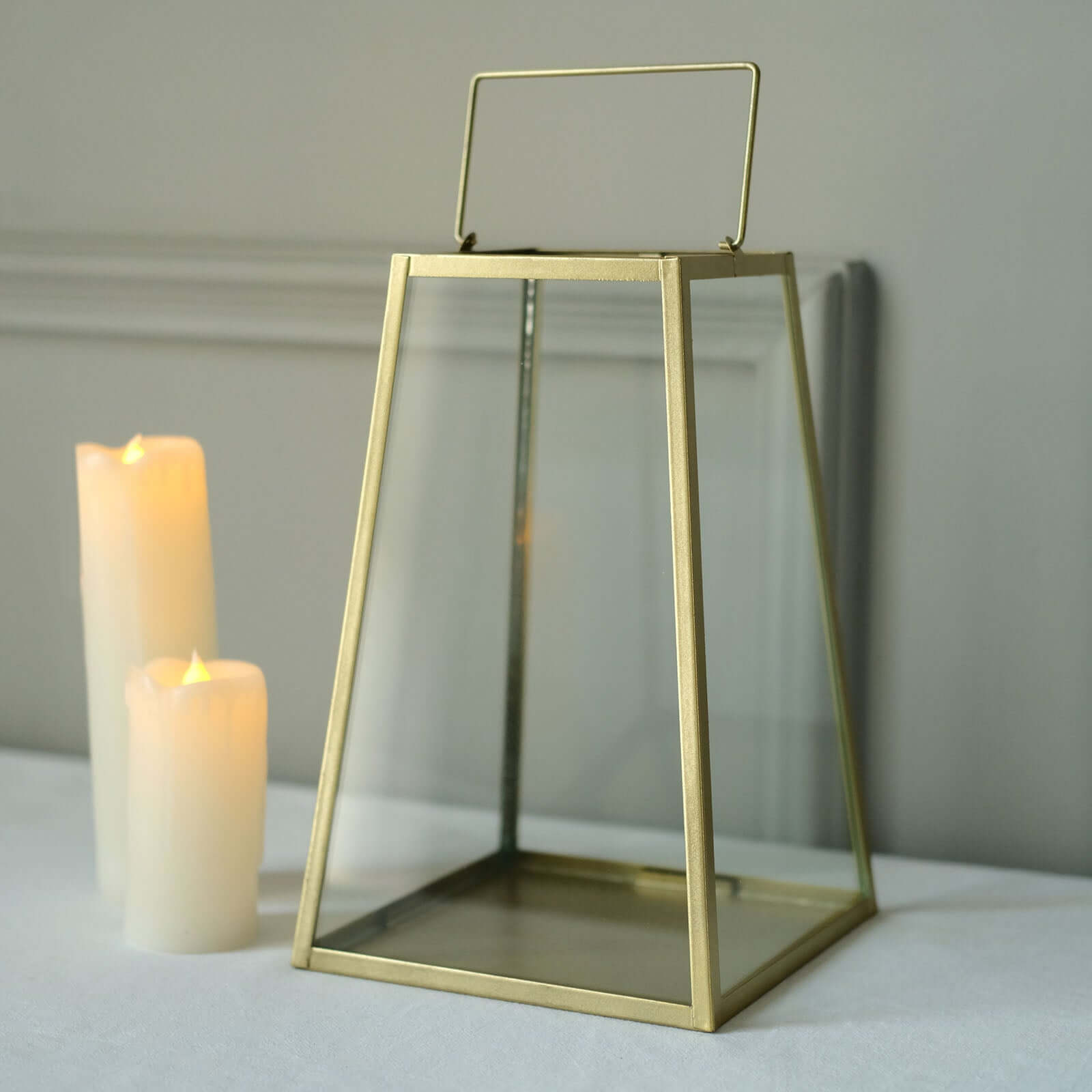 Metal Candle Lantern Trapezoid Geometric Design Gold - Hanging Terrarium Table Centerpiece for Indoor/Outdoor 10