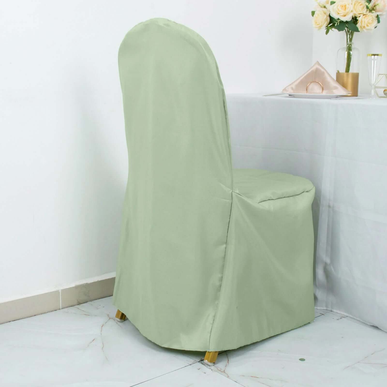 10 Pack Polyester Chair Cover for Banquet Chairs Sage Green - Stain-Resistant Reusable Slip-On Slipcover