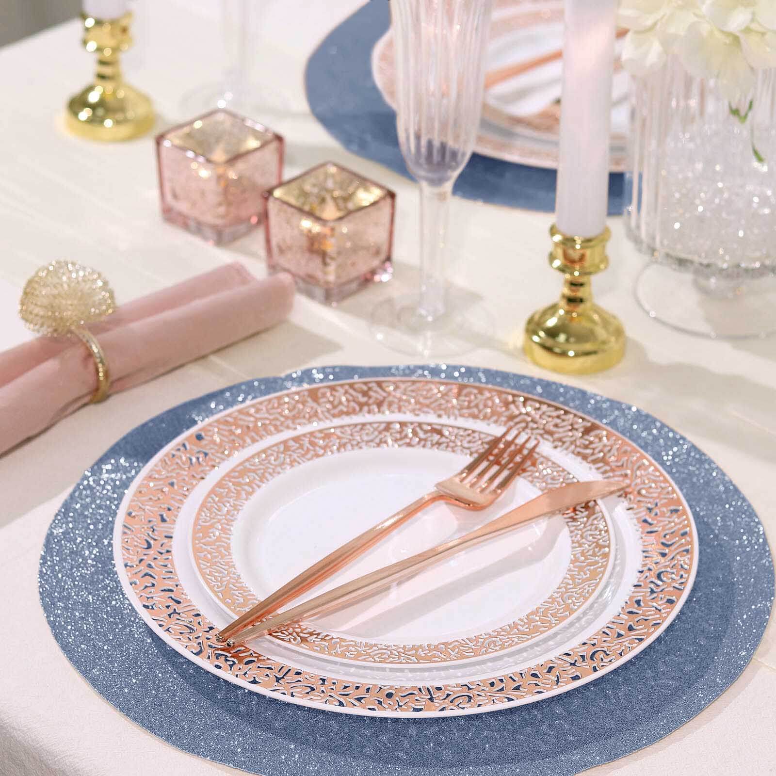 6-Pack Placemats Glitter Design Dusty Blue Sparkle Round - Non-Slip Decorative Dining Table Mats 13