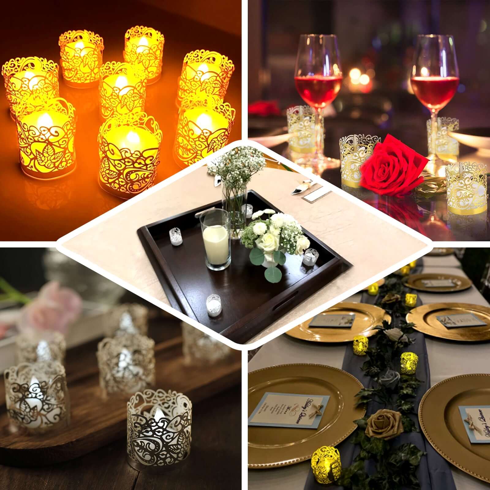 20-Pack Paper Candle Holder Wraps Floral Lace Design Gold Foil - Votive Tealight Decorative Wraps