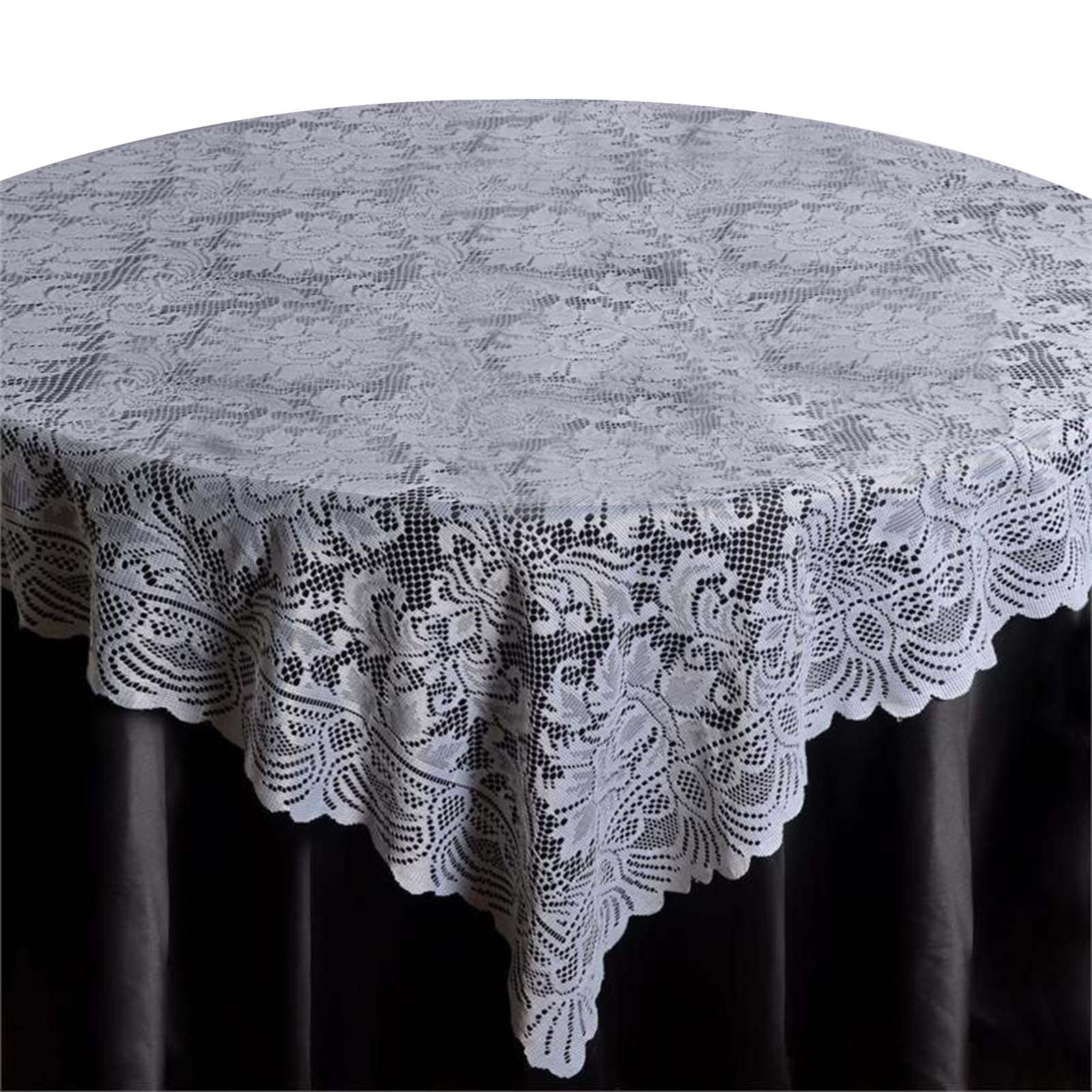 Lace 90x90 Table Overlay Square Tablecloth White - Classic Design for Timeless Celebrations