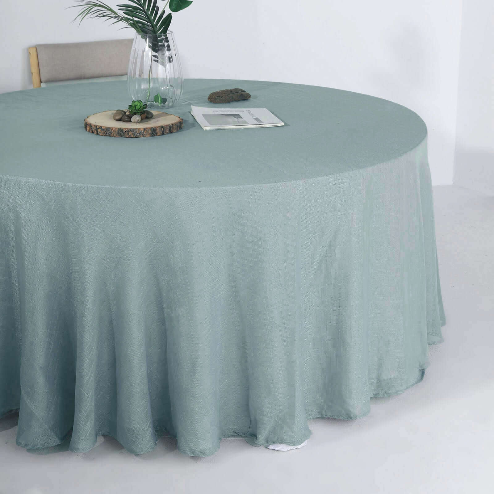 Faux Linen 120 Round Tablecloth Dusty Blue - Slubby Texture Wrinkle-Resistant Seamless Table Cover