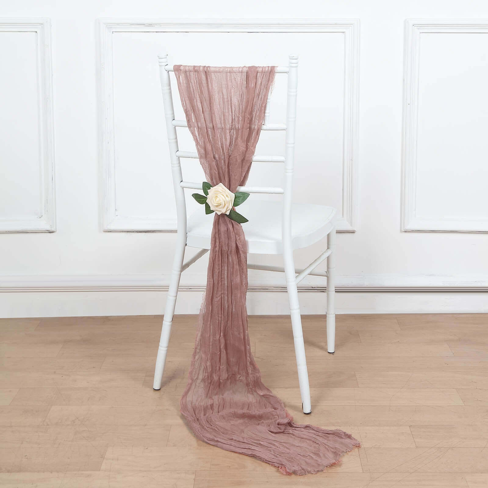 5 Pack Cheesecloth Gauze 16x88 Chair Sashes Dusty Rose - Stylish Boho Decor for Weddings & Gatherings