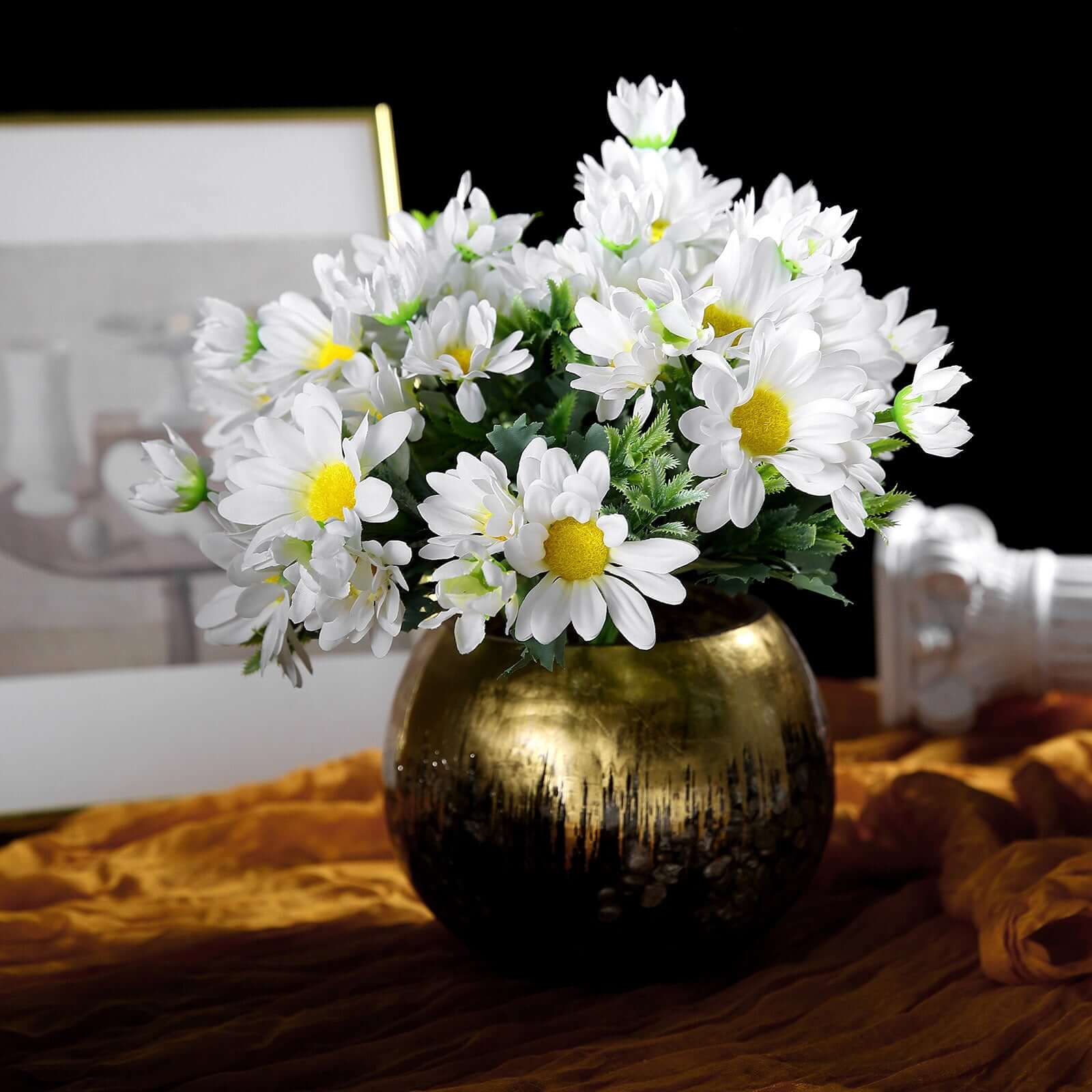 4 Bushes 11 White Artificial Silk Daisy Flower Bouquet Branches