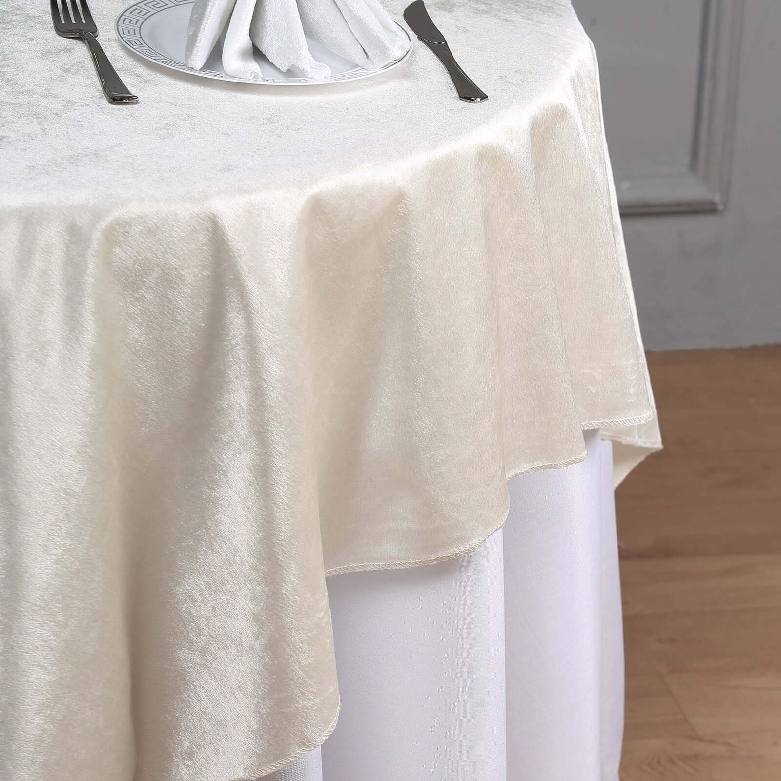 Premium Velvet 54x54 Square Table Overlay Square Tablecloth Ivory - Exquisite Soft Textured Feel Reusable Table Cover