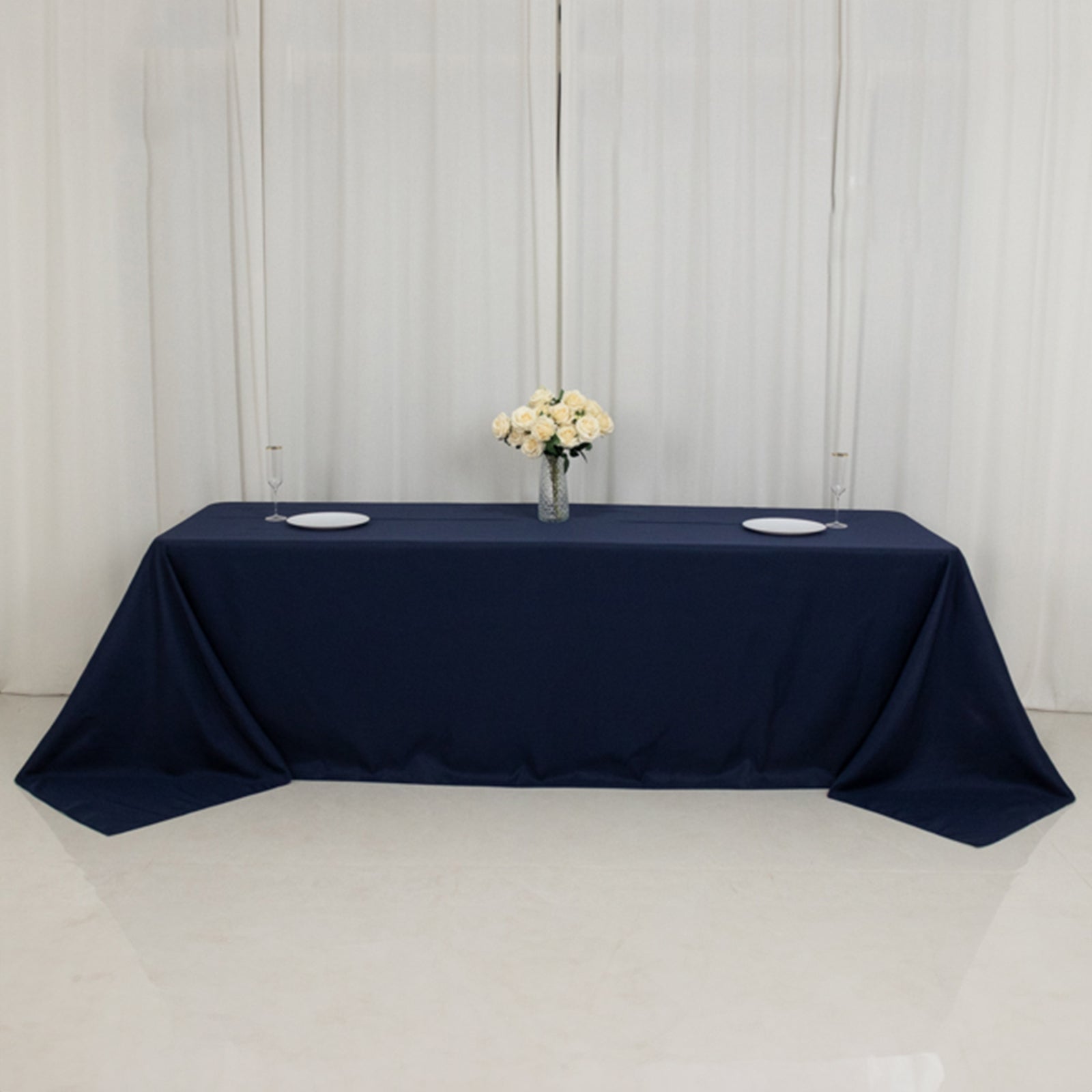 Fire Retardant Premium Polyester 90x156 Rectangular Tablecloth Navy Blue - High-Performance Seamless Table Cover