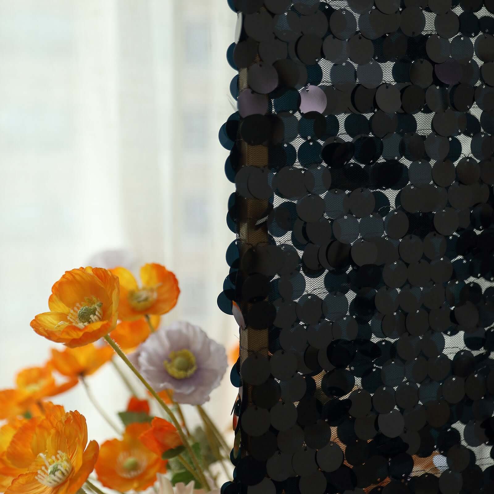 7ft Sparkly Black Double Sided Big Payette Sequin Chiara Backdrop Stand Cover For Fitted Round Top Wedding Arch