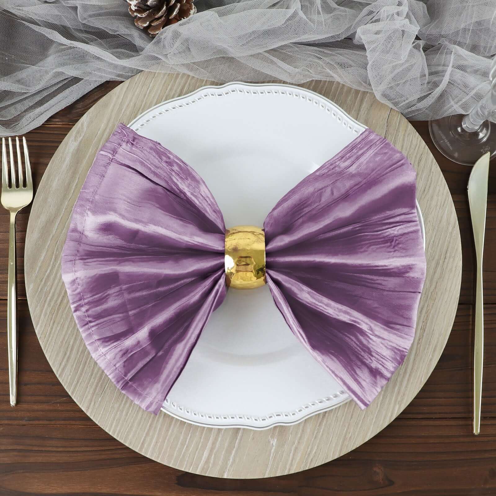 5 Pack Taffeta 20x20 Napkins Violet Amethyst - Accordion Crinkle Dinner Napkins