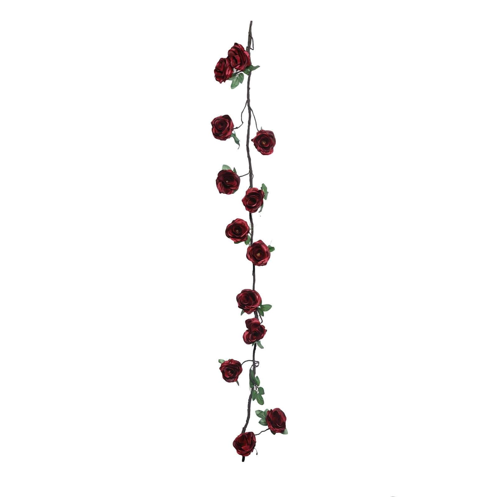 6ft Burgundy Artificial Silk Rose Hanging Flower Garland, Faux Vine