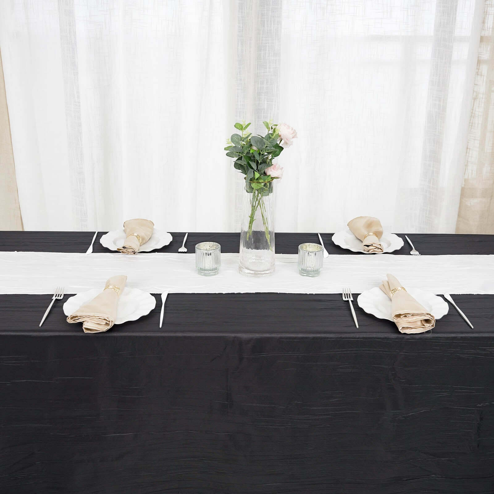 Taffeta 12x108 Table Runner White - Accordion Crinkle Design for Modern Gatherings