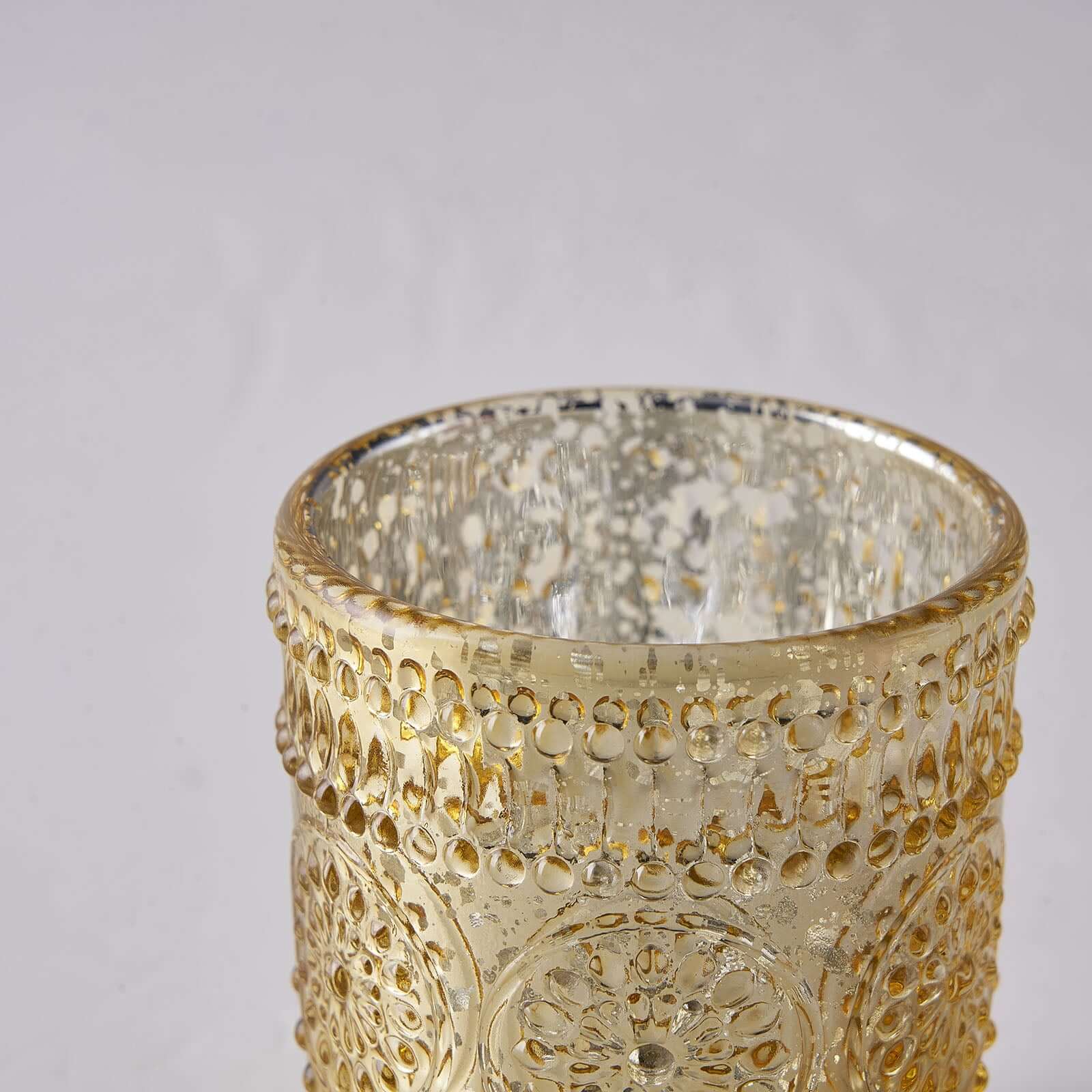 6-Pack Mercury Glass Candle Holders Gold Primrose Design - Votive Tealight Holders for Weddings