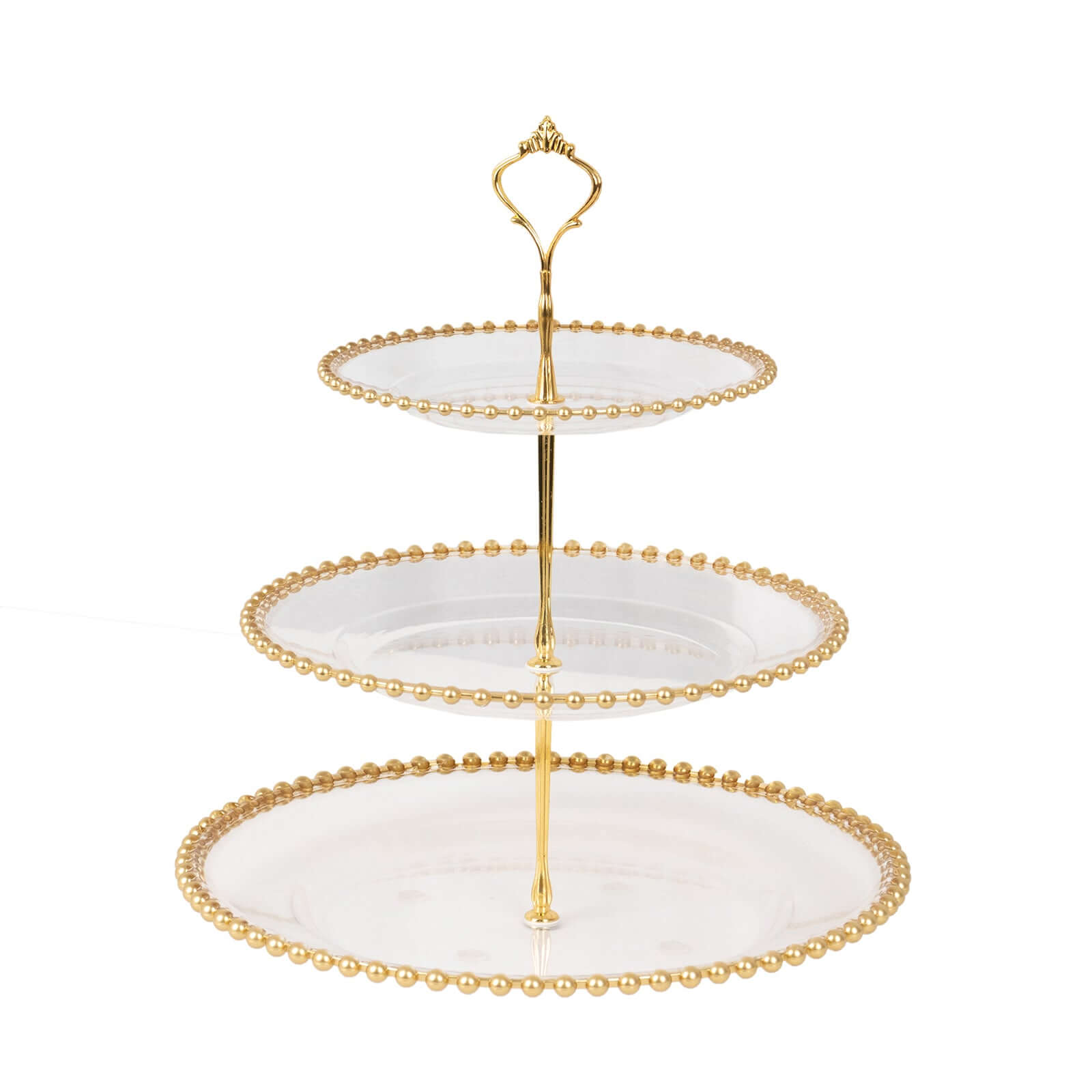 3-Tier Plastic Round Cupcake Tower Stand Clear - Versatile Dessert Display Tea Party Serving Platter with Gold Beaded Rim & Top Handle 14