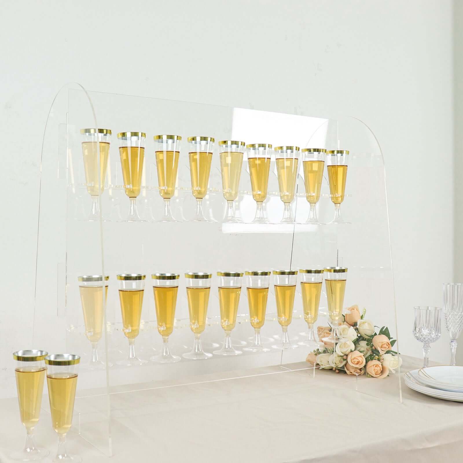 2-Tier Acrylic Champagne Glass Holder Display Stand Table Top Clear - Modern Stemware Rack Cocktail Drink Holder with 18 Hooks for Events & DIY Bars 25