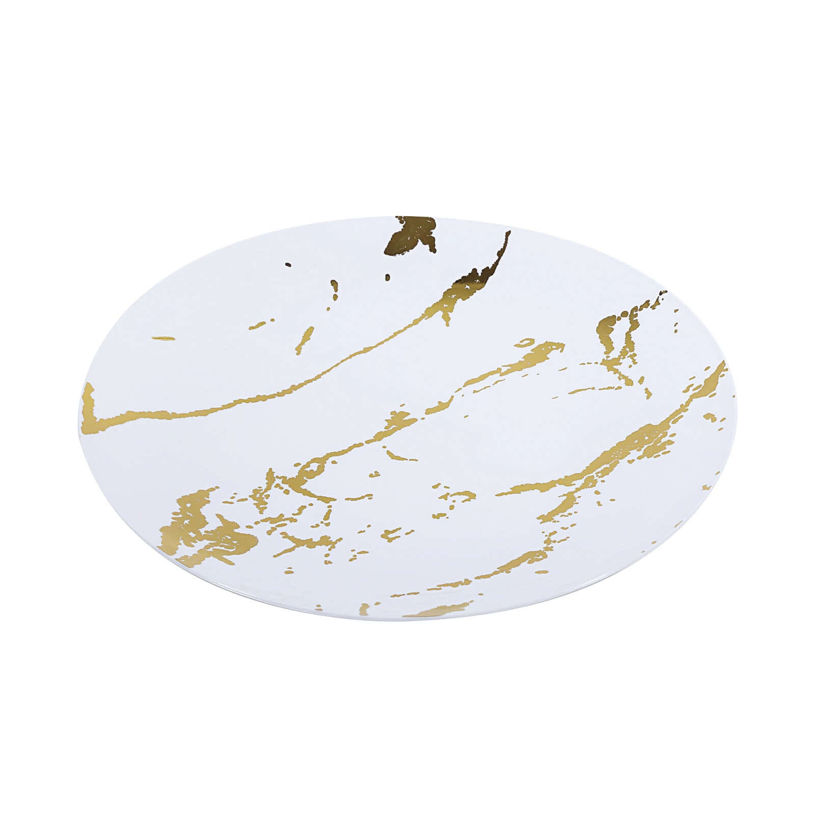 10-Pack Plastic 8 Round Dessert Plates in White with Gold Marble Print - Disposable Appetizer/Salad Plates for Chic Banquets & Special Occasions