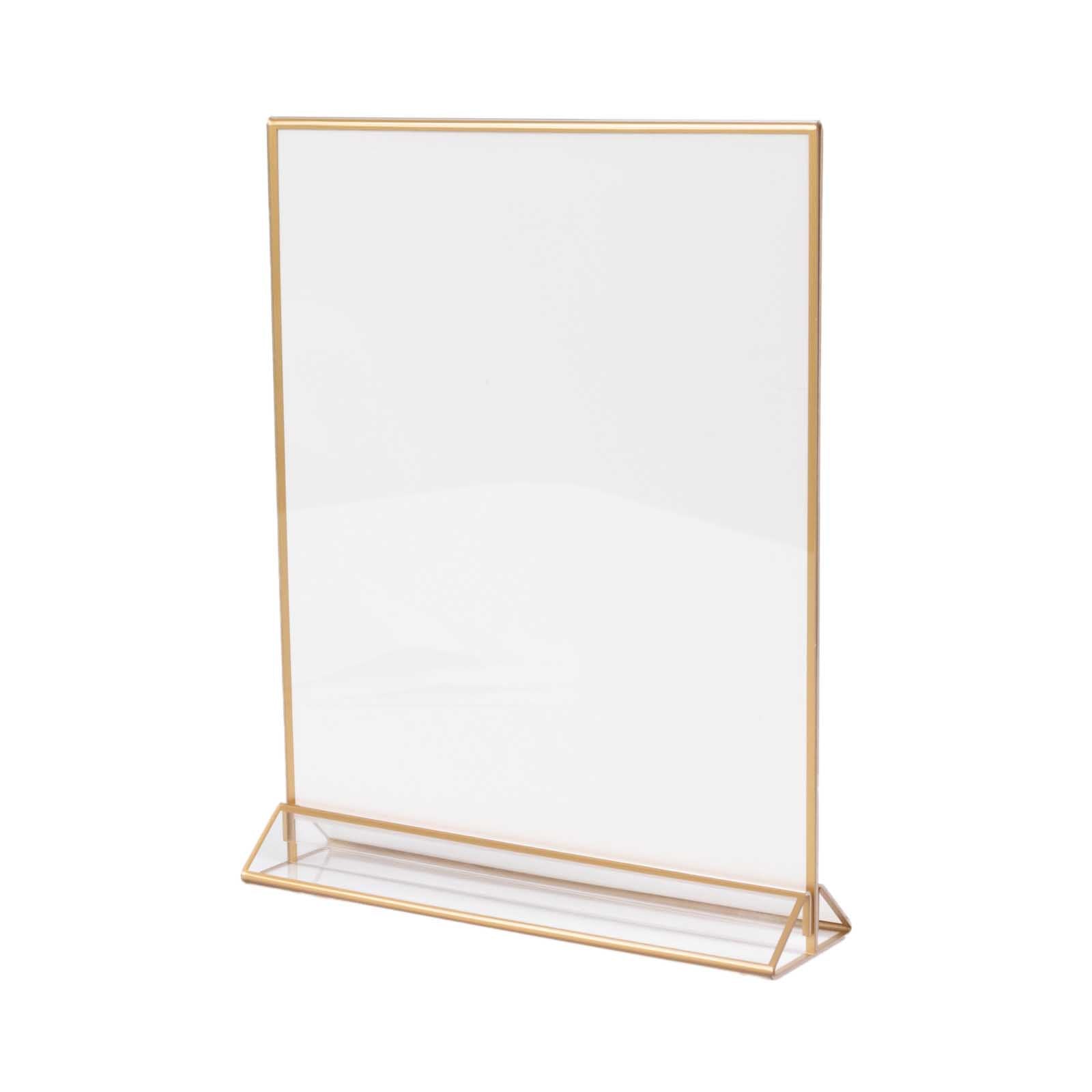 6-Pack Gold Acrylic Rectangular Frame Sign Holders Clear Double-Sided Display with White Cardboard - Suitable for Banquets 9x11