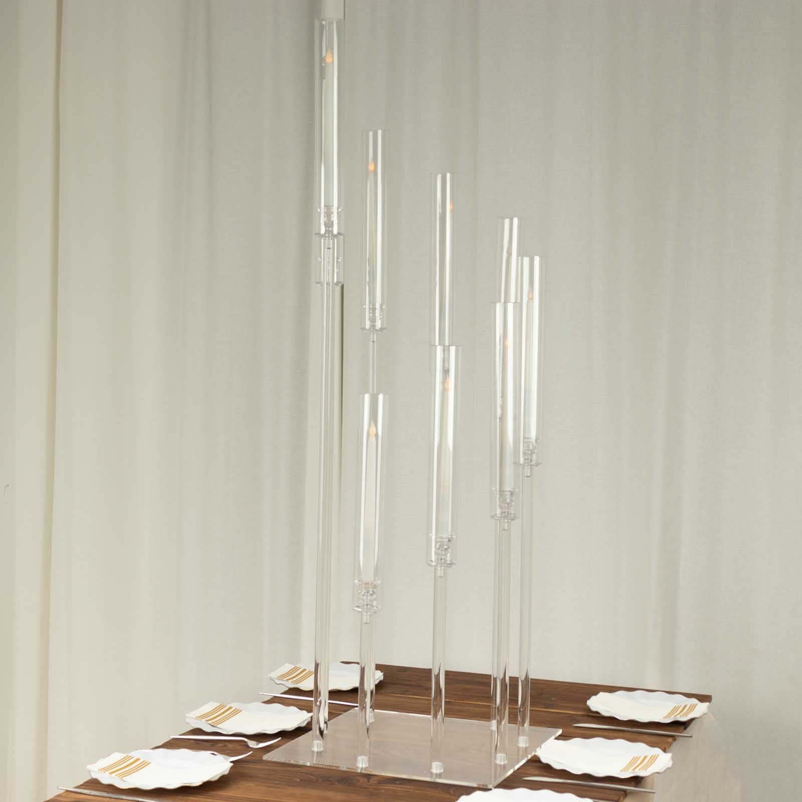 9-Arm Cluster Acrylic Candelabra Clear with Square Base - Sophisticated Taper Candle Holder Table Centerpiece for Pillar Candles 4ft