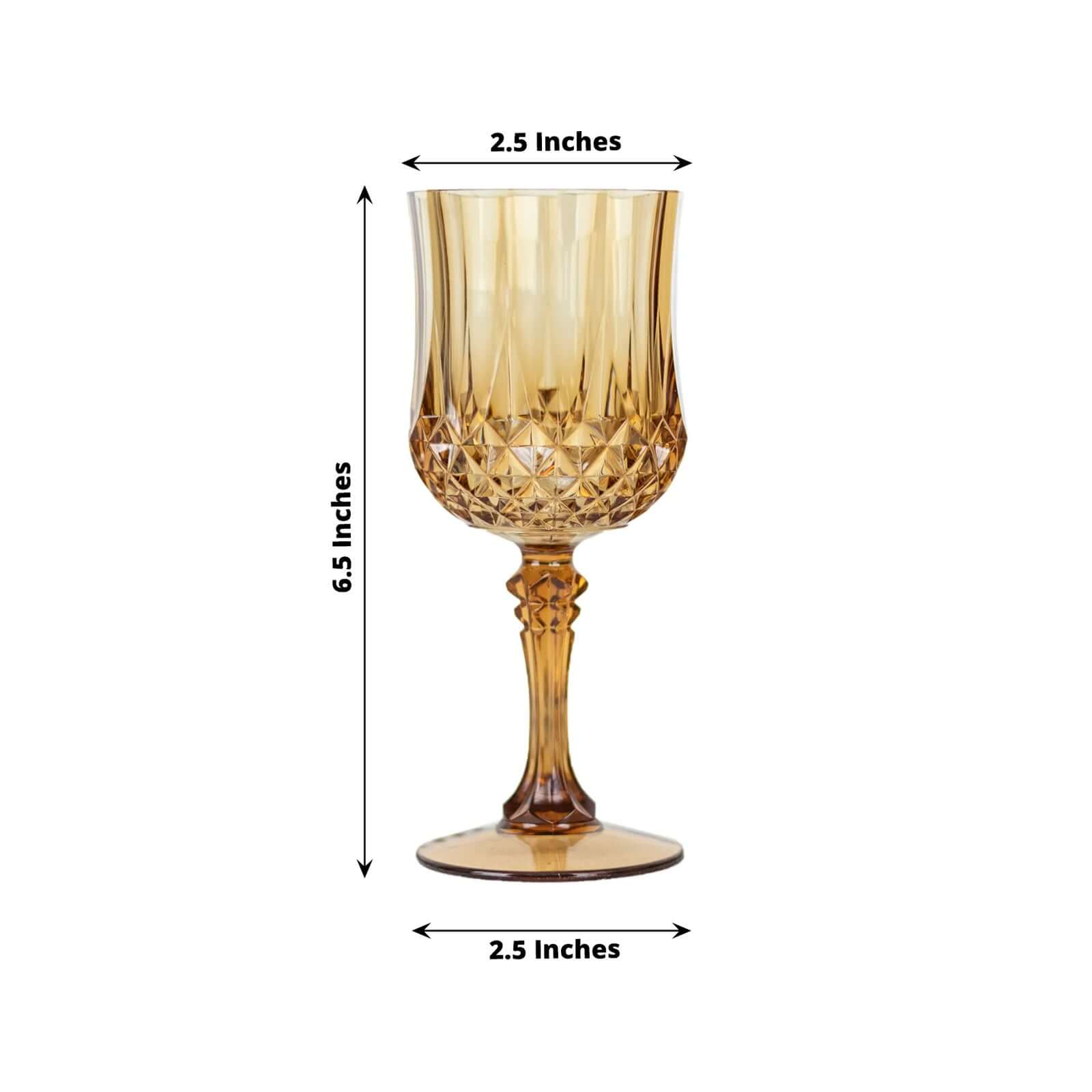 6-Pack Plastic Cocktail Goblets Amber Gold Transparent Crystal Cut - Shatterproof Drinkware 8oz