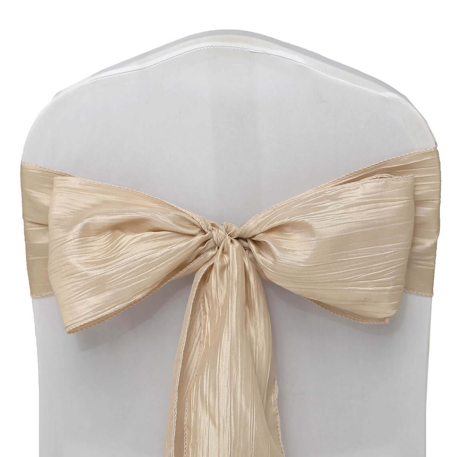 5 Pack Taffeta 6x106 Chair Sashes Beige Accordion Crinkle Texture - Stylish Decor for Weddings & Gatherings