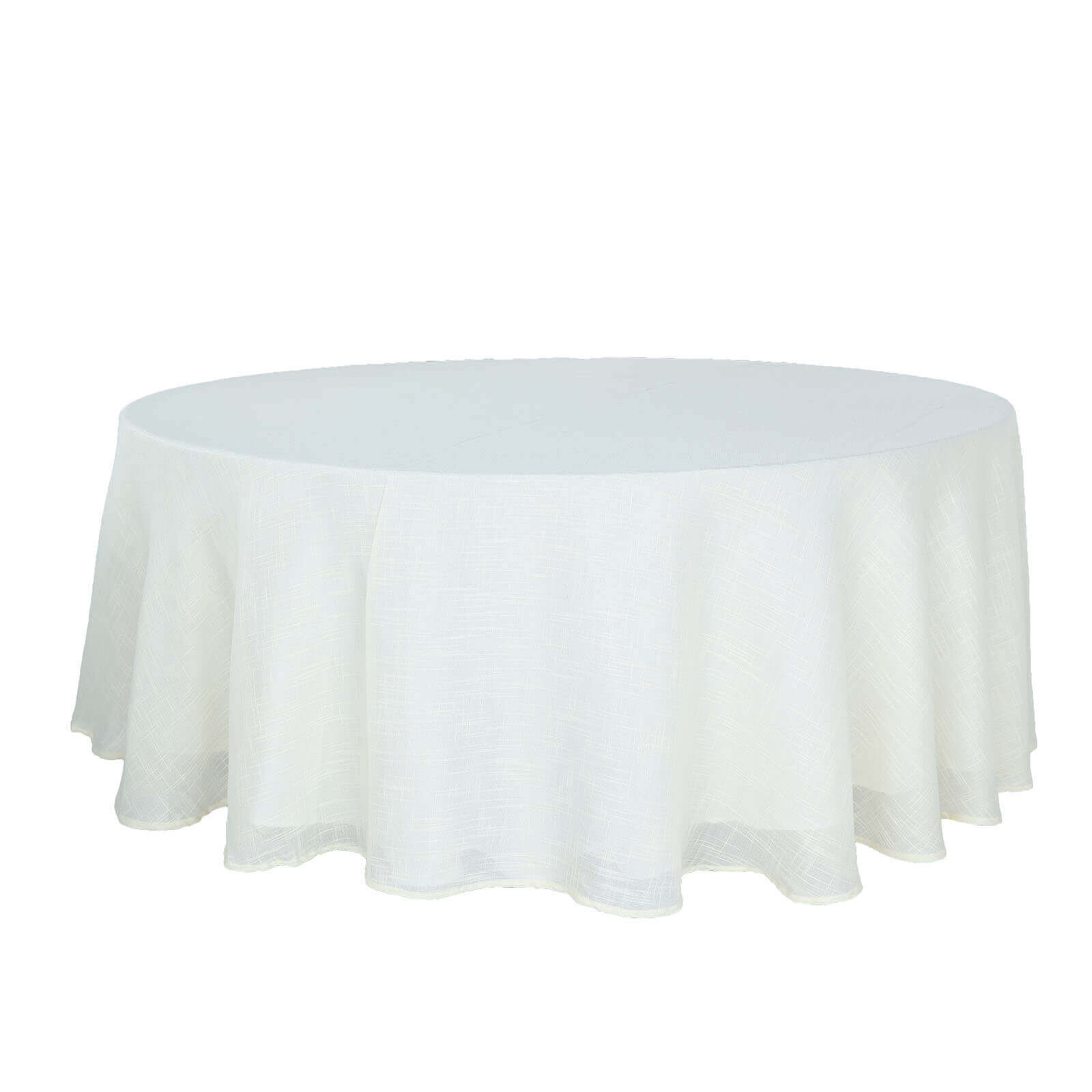 Faux Linen 108 Round Tablecloth White - Slubby Textured & Wrinkle Resistant for Banquets and Receptions