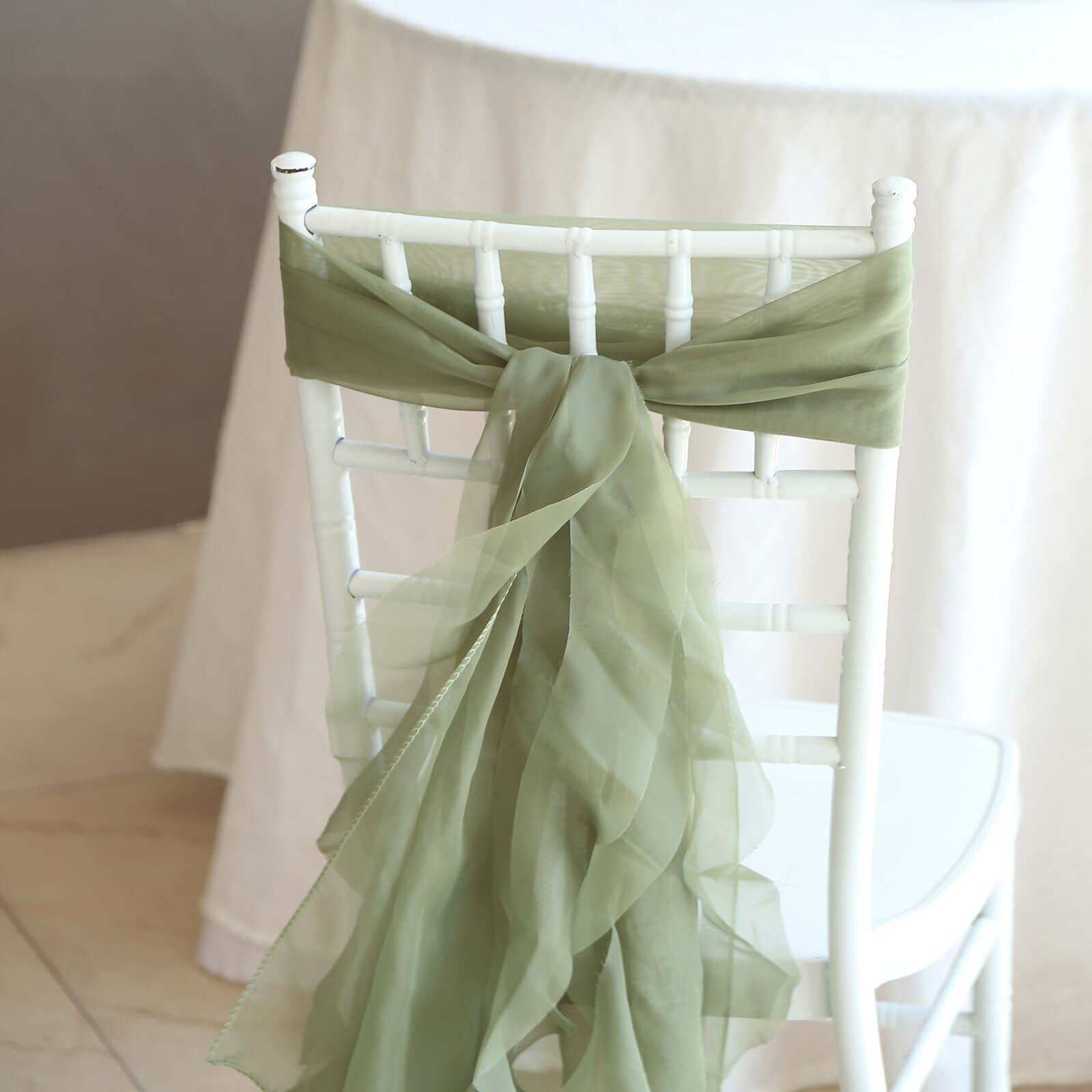 1 Set Chiffon Hoods Chair Sashes with Willow Ruffles Design Dusty Sage Green - Stylish Chair Bow Decor