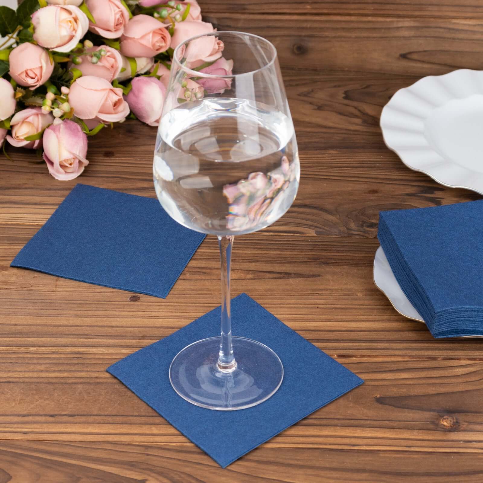 20-Pack Paper Linen-Like Cocktail Napkins Navy Blue - Disposable 5x5 Airlaid Soft Napkins