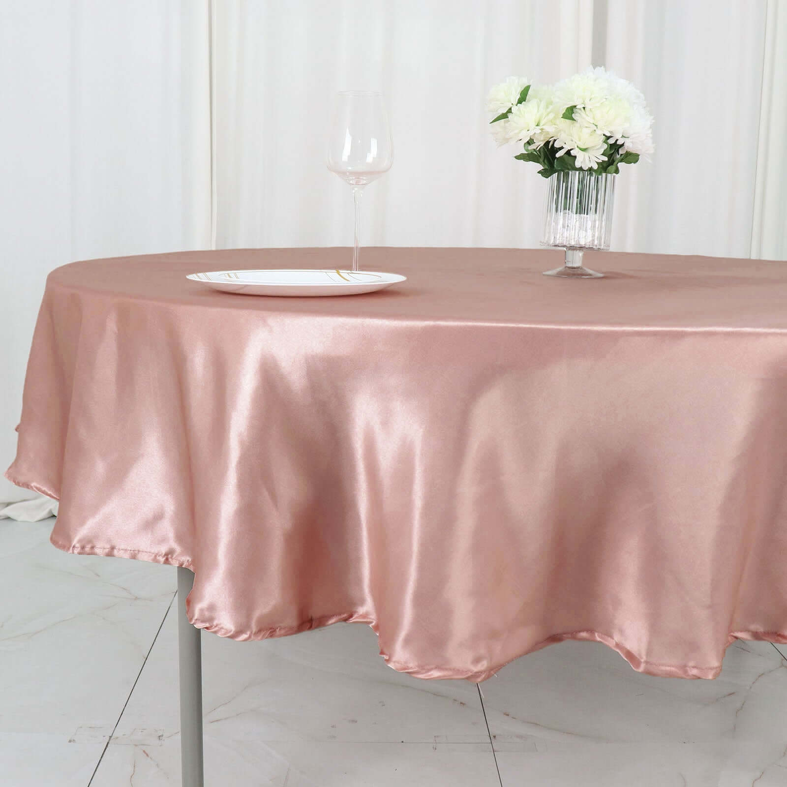 Satin 90 Round Tablecloth Dusty Rose - Smooth and Lustrous Table Cover