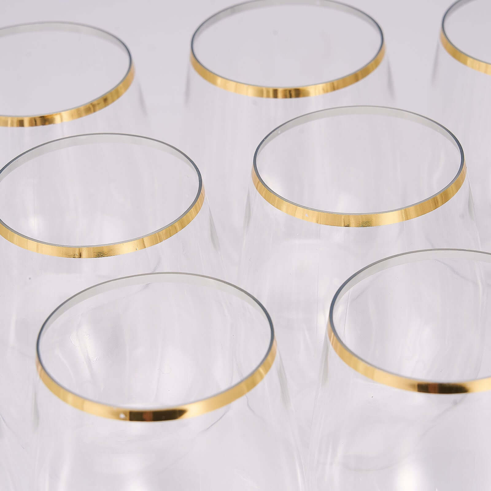 12-Pack Plastic Wine Tumblers Clear with Gold Rim - Reusable Drinkware 12oz