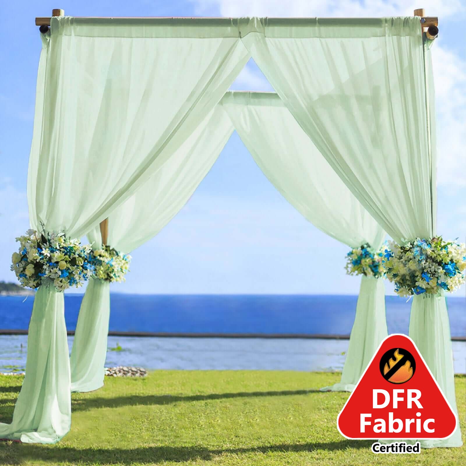 5ftx14ft Premium Sage Green Chiffon Curtain Panel, Durable Flame Resistant Backdrop Ceiling Drapery With Rod Pocket