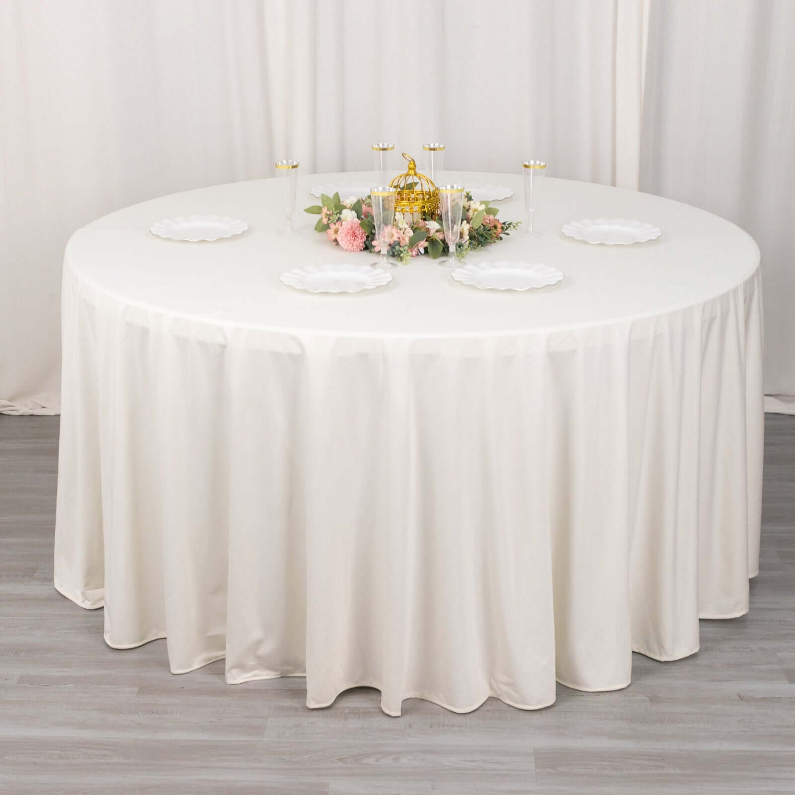 Premium Scuba Round 120 Tablecloth Ivory - Wrinkle Free & Stain Resistant Seamless Table Cover