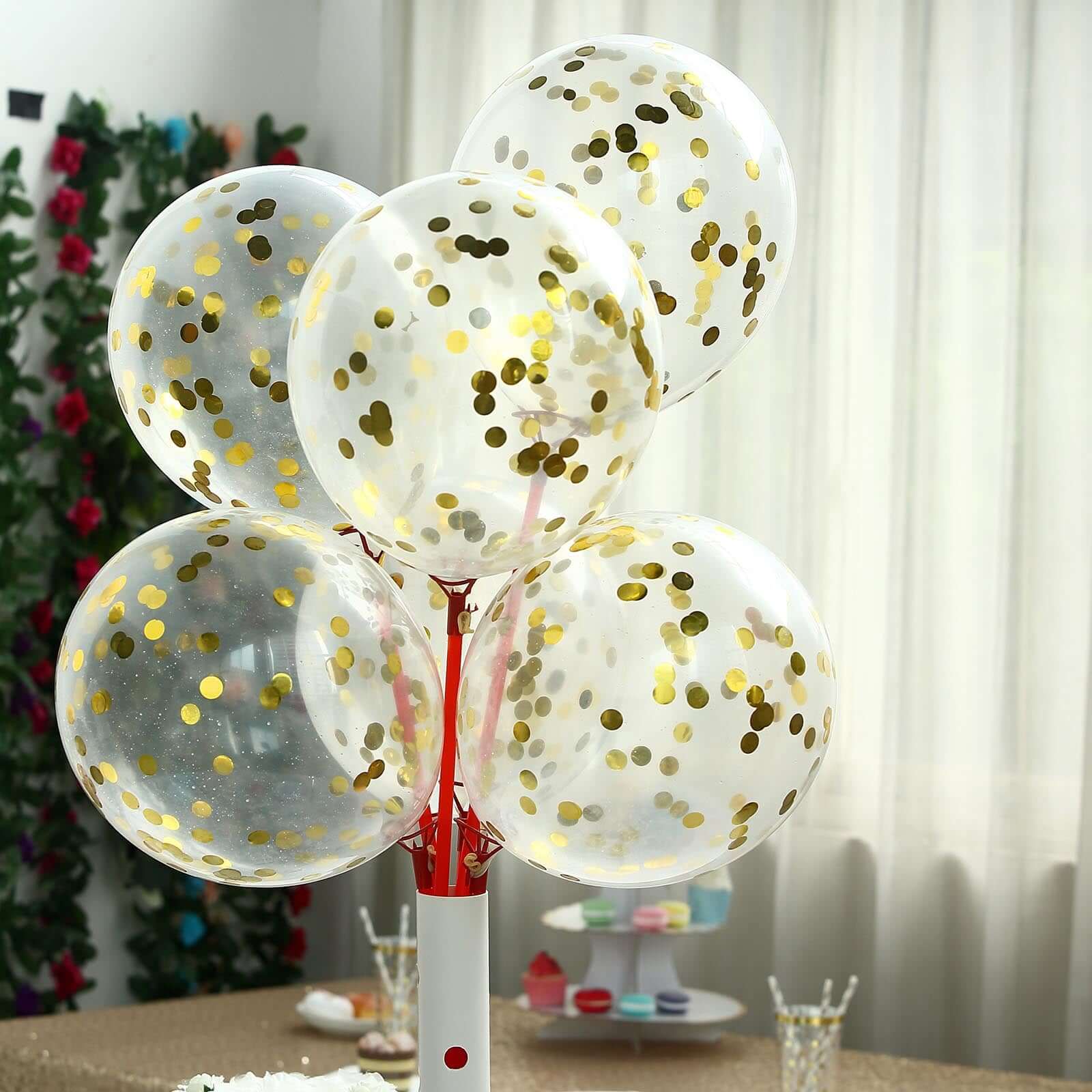 10 Pack 12 Clear Gold Confetti Filled Latex Helium or Air Balloons