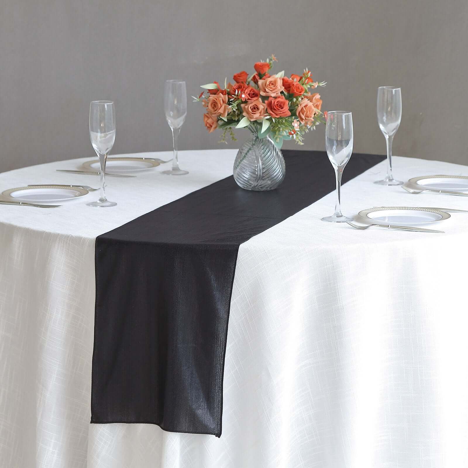 Polyester 12x108 Table Runner Black Shimmer Sequin Dots - Wrinkle-Free Finish Table Linen