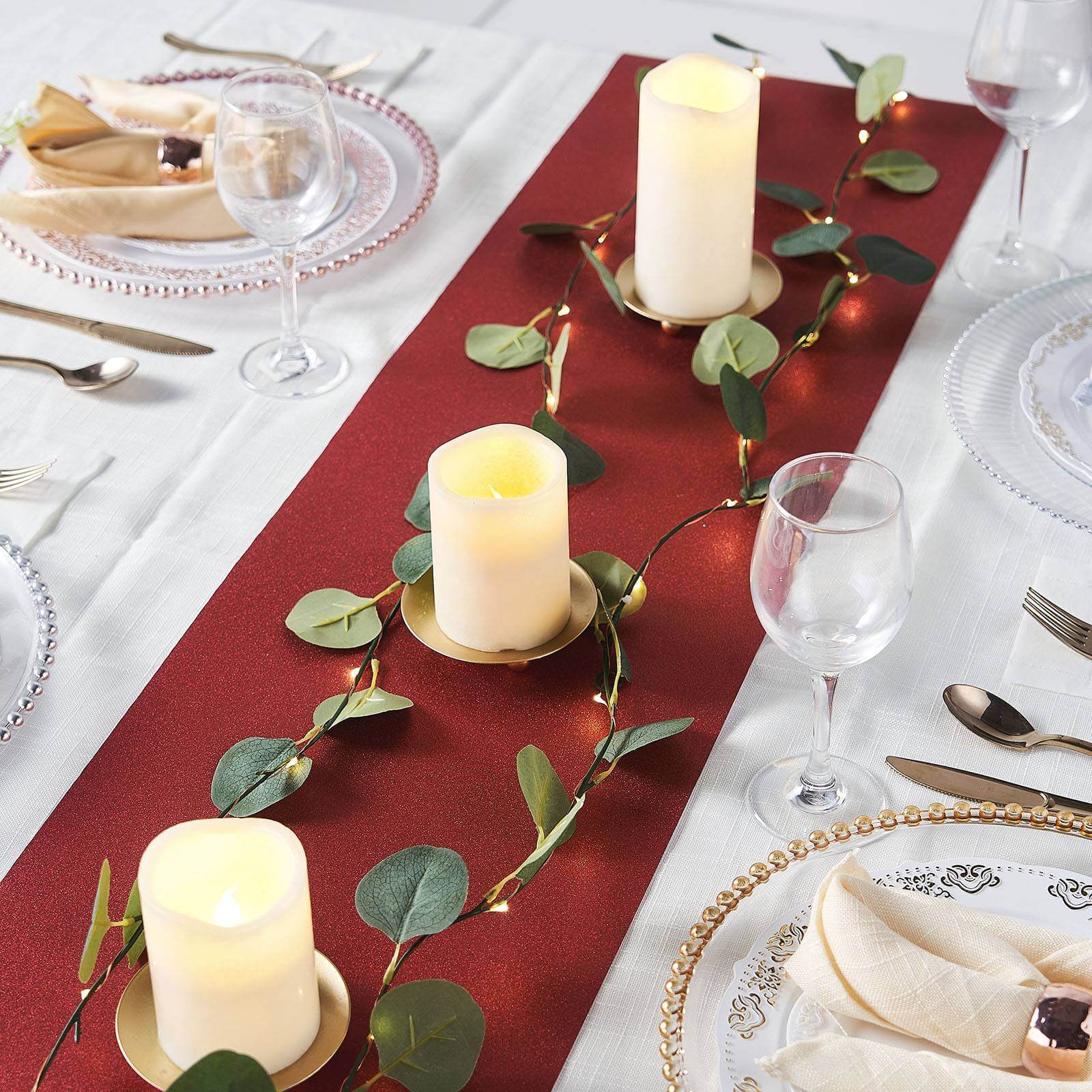 9ft Burgundy Glitzing Glitter Table Runner, Disposable Paper Table Runner