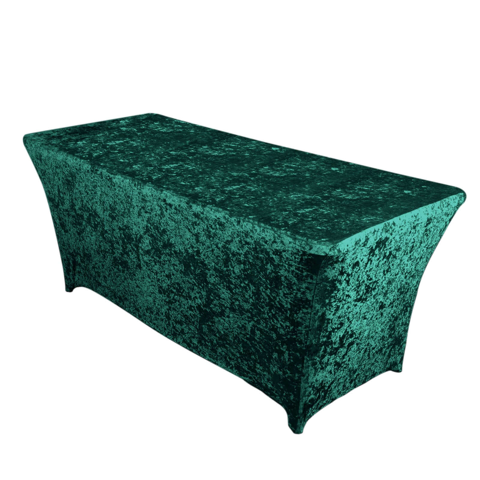 Crushed Velvet Fitted Rectangular 6ft Table Cover Hunter Emerald Green - Wrinkle-Free Stretchy Tablecloth