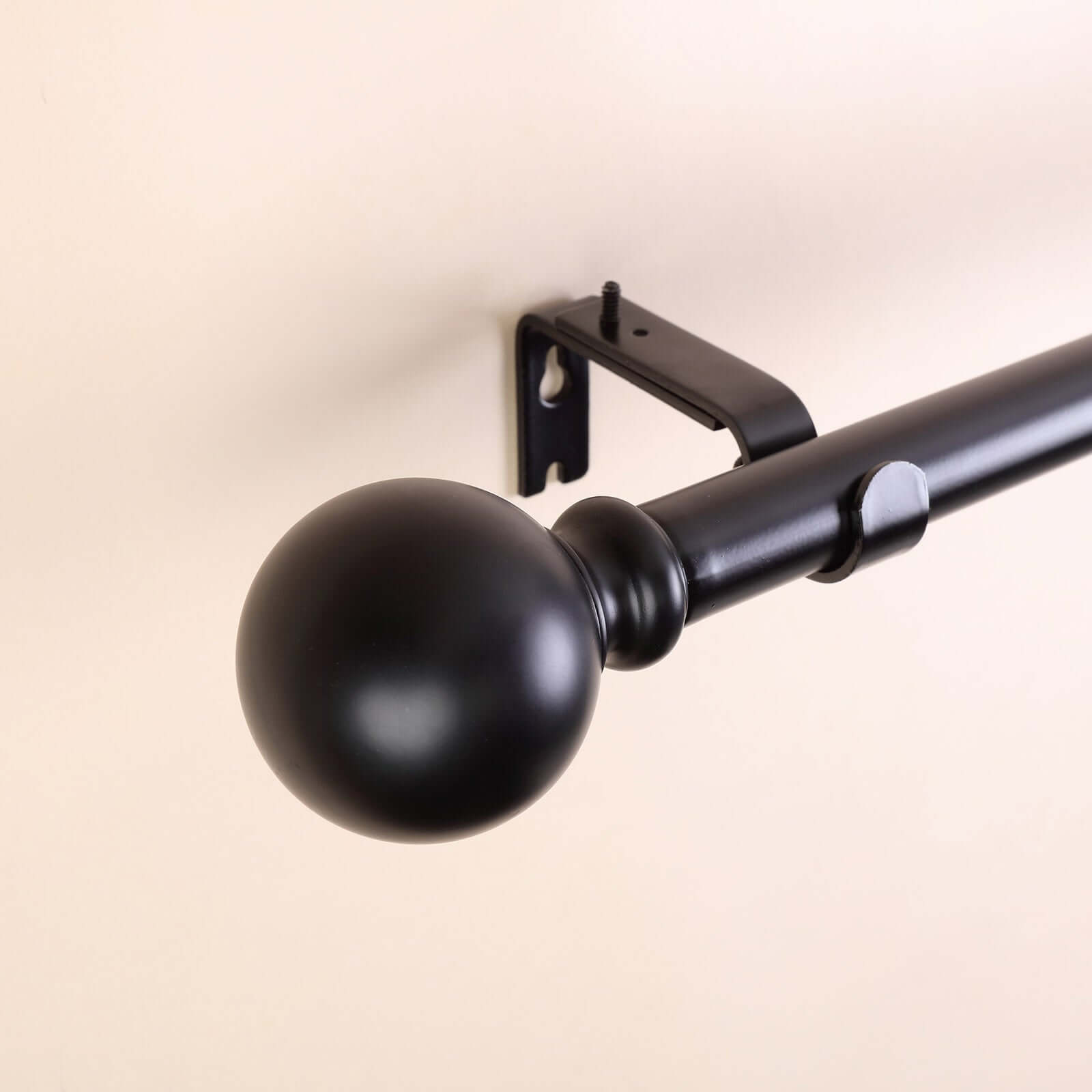 42-126 Adjustable Curtain Rod Sets, Black, Round Finials