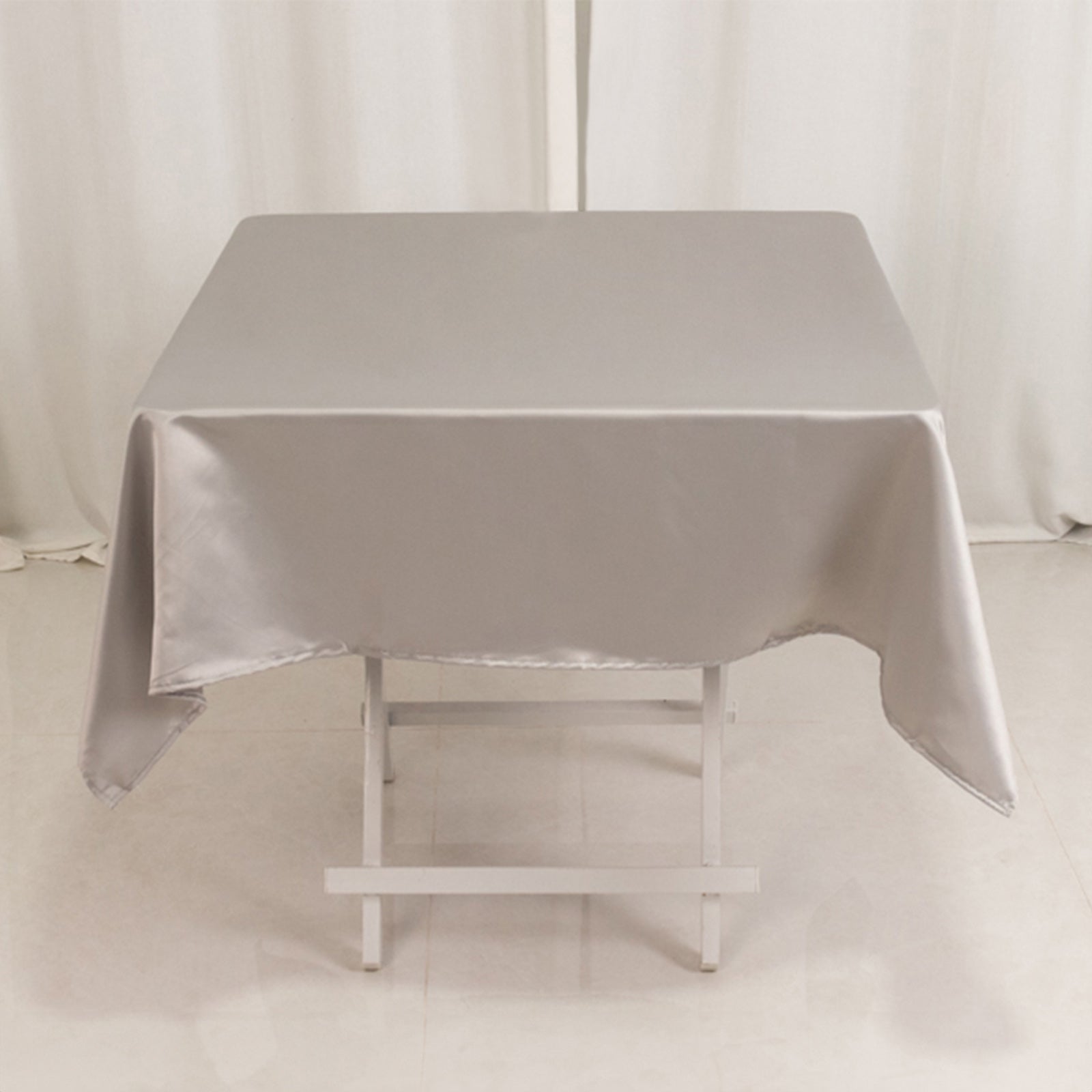 Lamour Satin 54x54 Square Tablecloth Silver - Durable & Silk-Like Table Cover