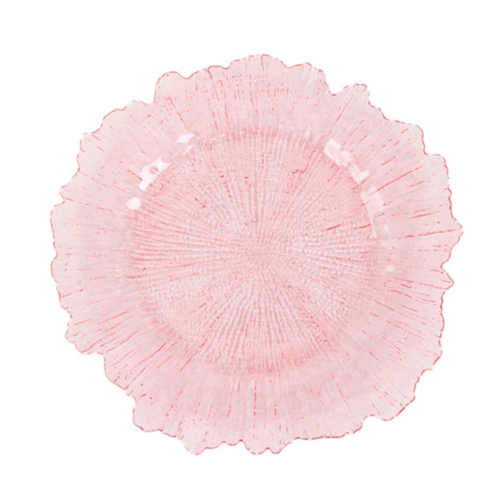 6-Pack Acrylic Plastic Round Charger Plates 13 in Transparent Blush with Reef Design, Dinner Charger Tableware