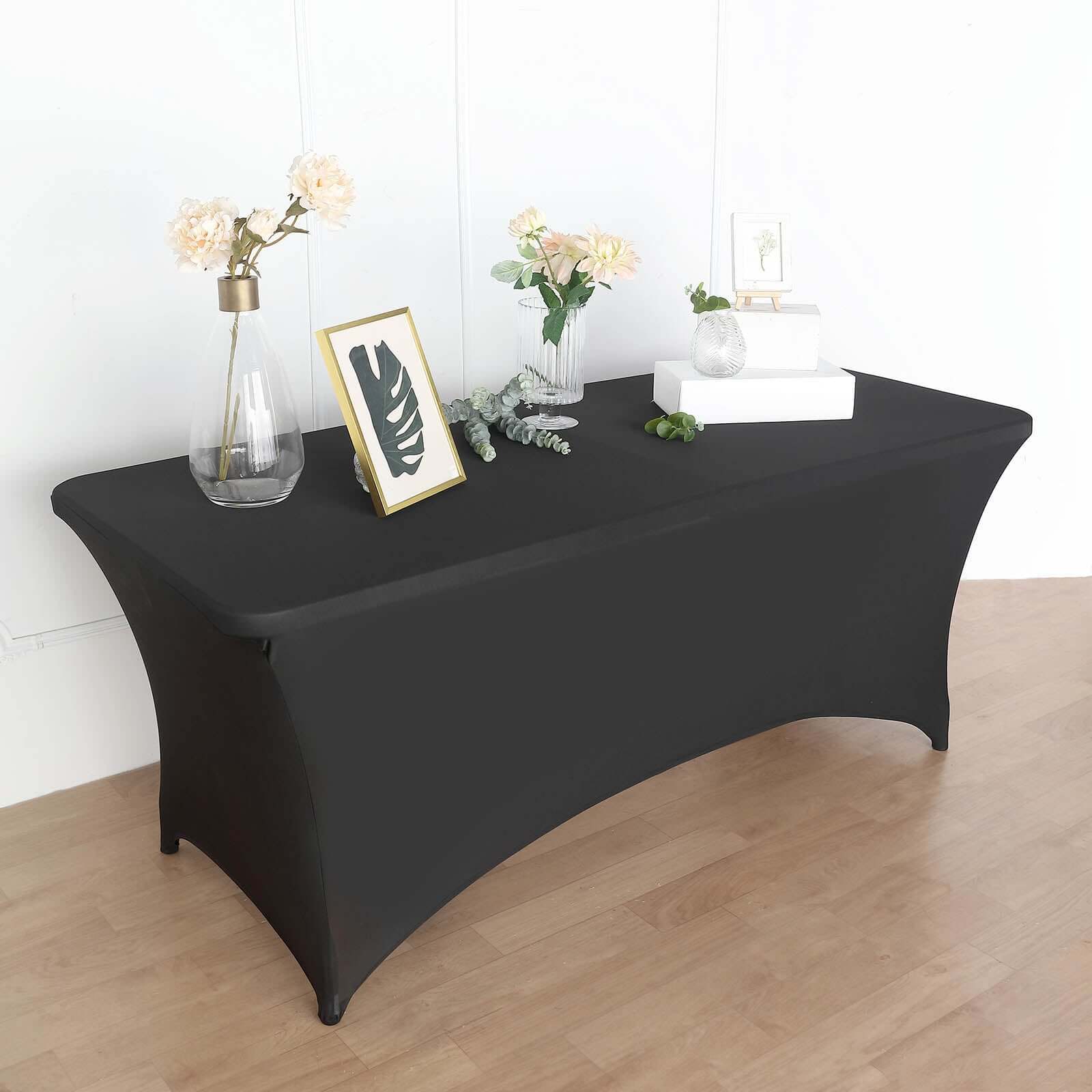 Stretch Spandex 72x30 Rectangular Table Cover Black with Curved Open Back Design Tailored Professional Look