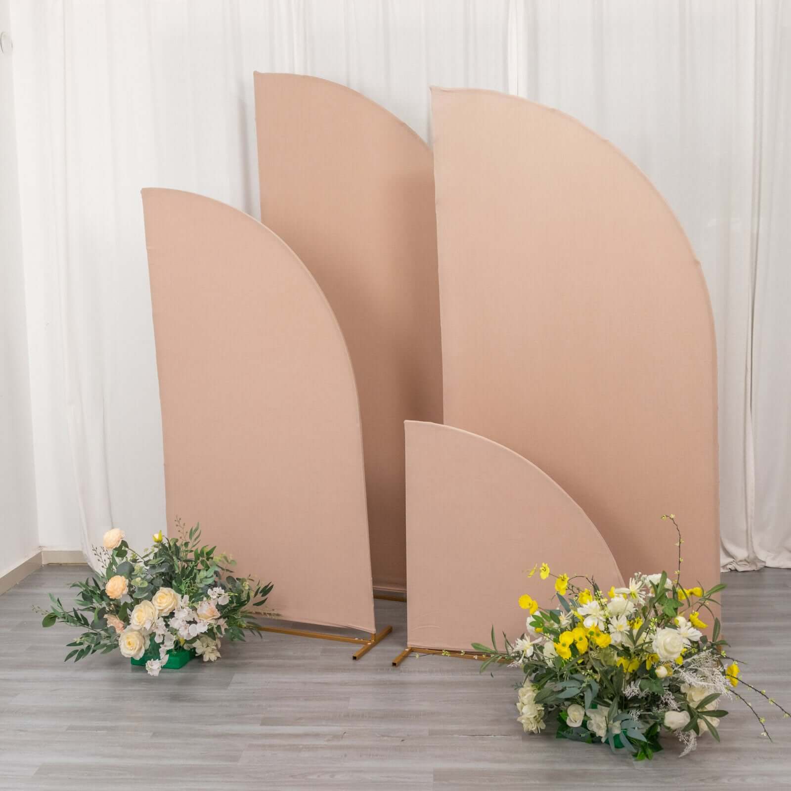 Set of 4 Matte Nude Spandex Half Moon Chiara Backdrop Stand Covers, Custom Fitted Wedding Arch Covers - 2.5ft,5ft,6ft,7ft