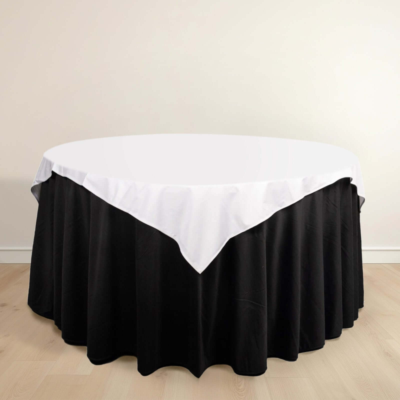 Premium Scuba 54x54 Table Overlay Square Tablecloth White - Wrinkle Free & Stain Resistant Table Cover