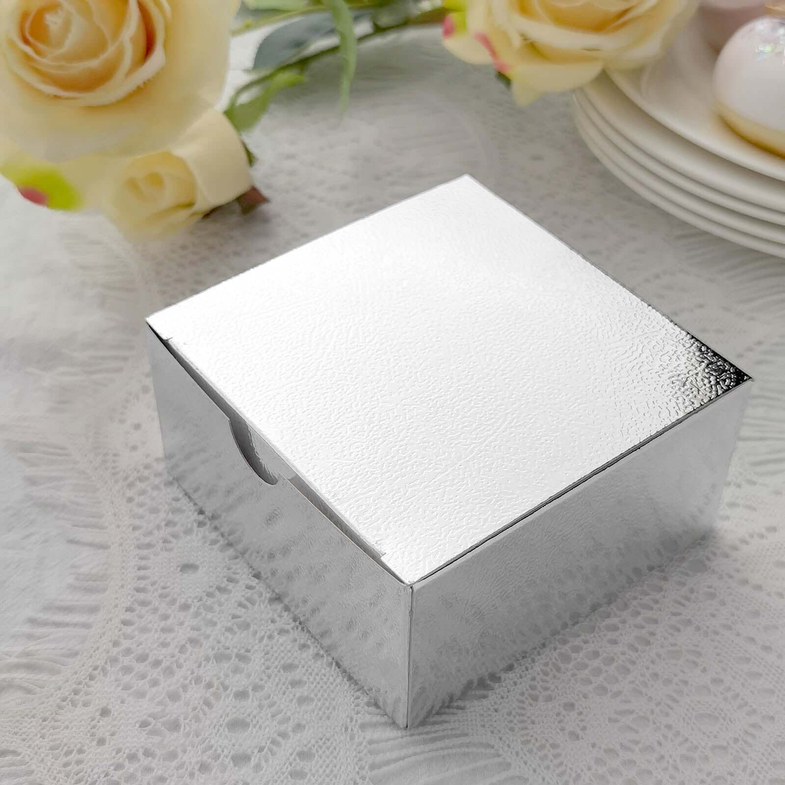 100 Pack 4x4x2 Silver Cake Cupcake Party Favor Gift Boxes, DIY