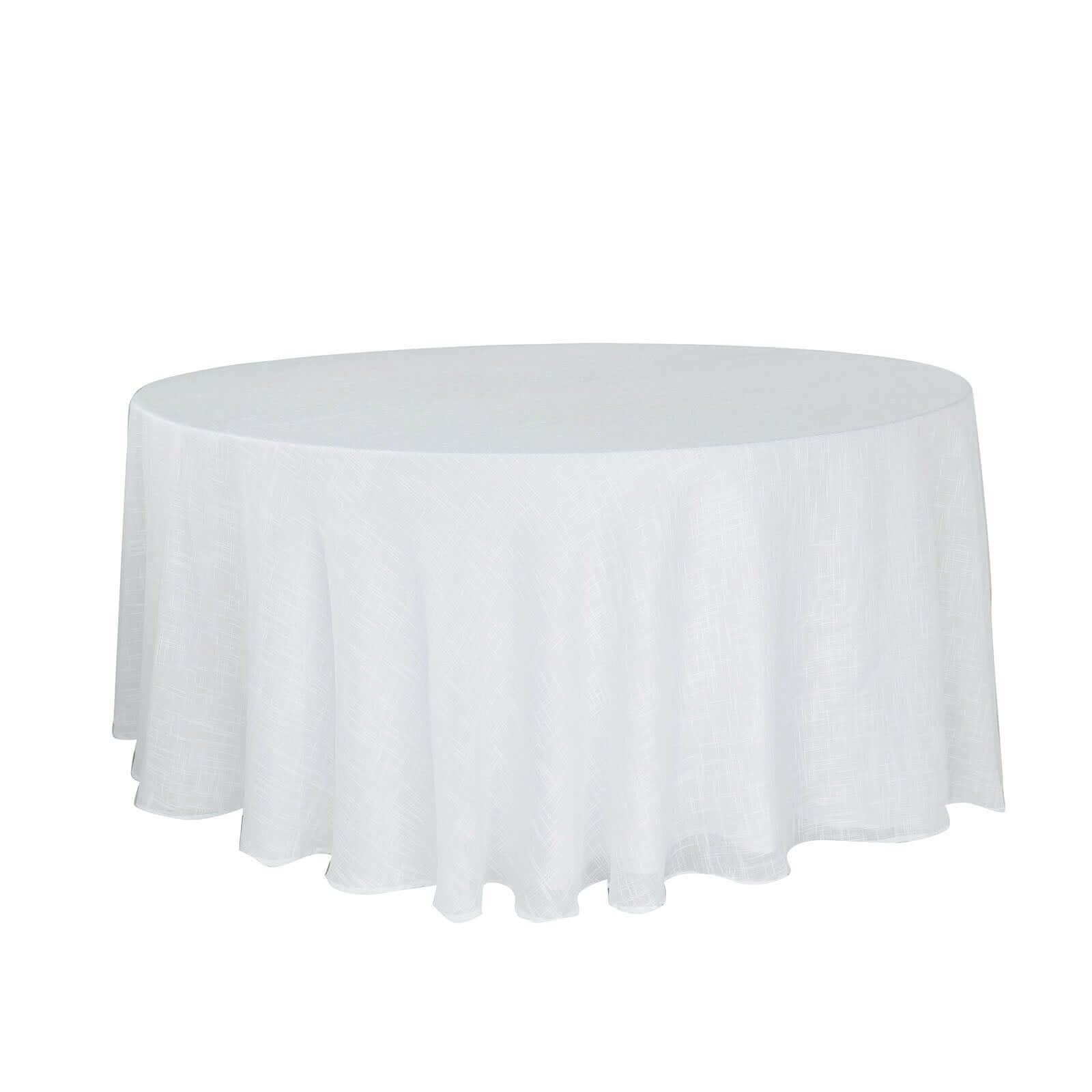 Faux Linen 120 Round Tablecloth White - Modern Slubby Texture with Wrinkle-Resistant Appeal Seamless Table Cover