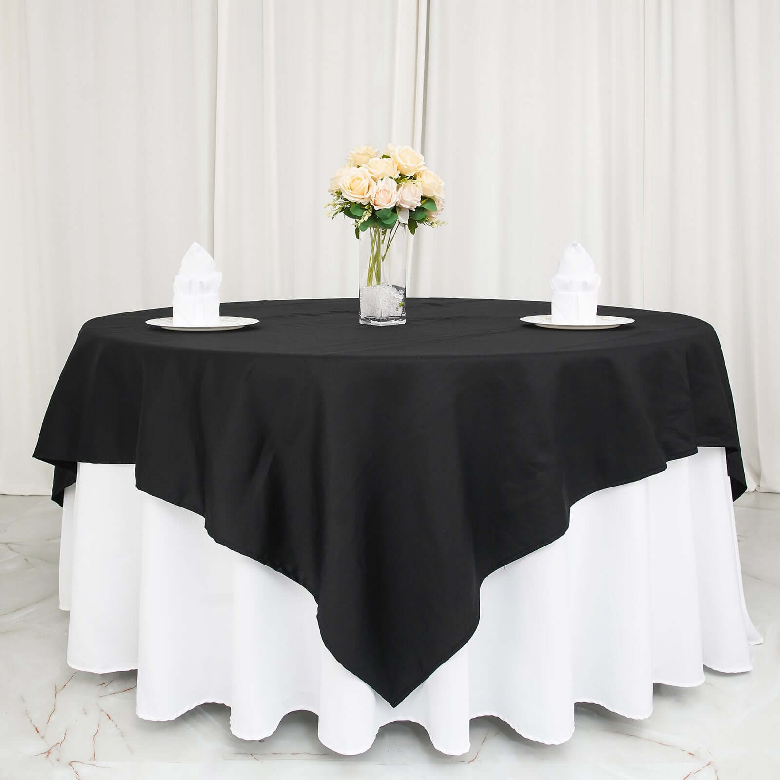 100% Cotton 90x90 Table Overlay Square Tablecloth Black Linen - Soft & Breathable Fabric Table Topper