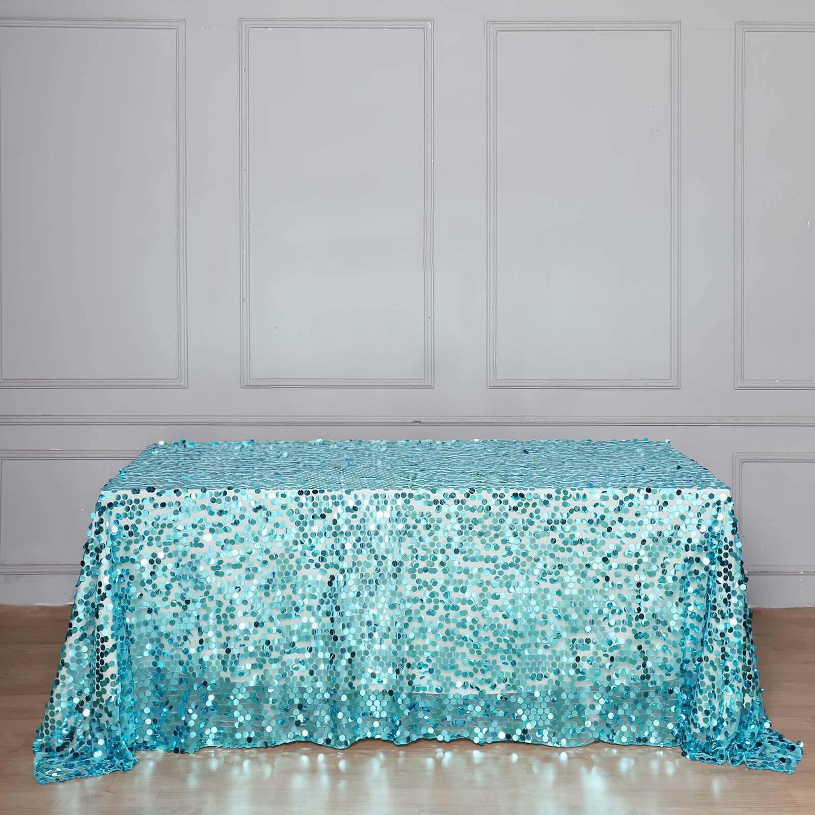 Sequin 90x132 Rectangle Tablecloth Turquoise - Seamless Big Payette Table Cover