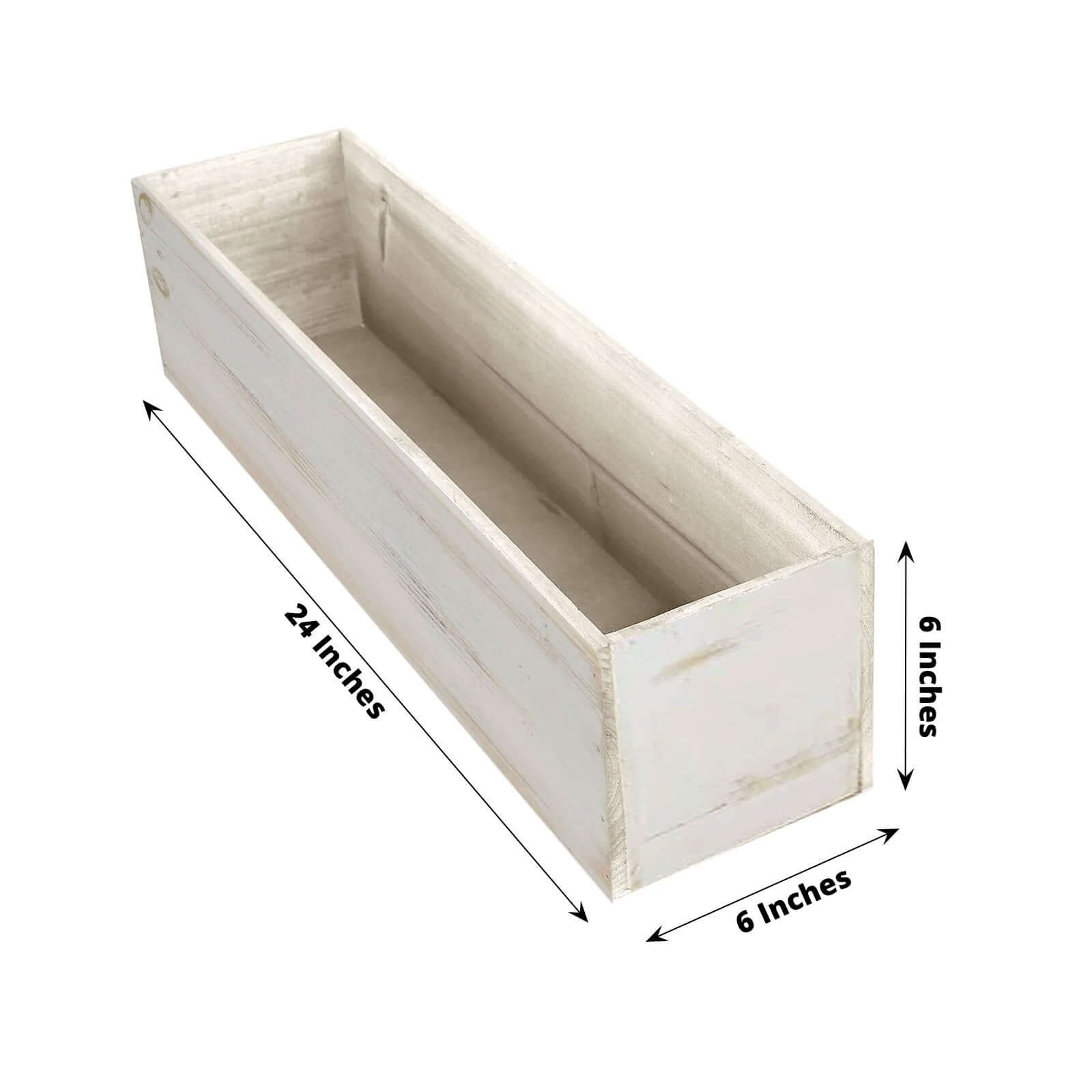 Whitewash Wood Planter Rectangular Box 24x6- Natural Decor with Removable Plastic Liner for Tables