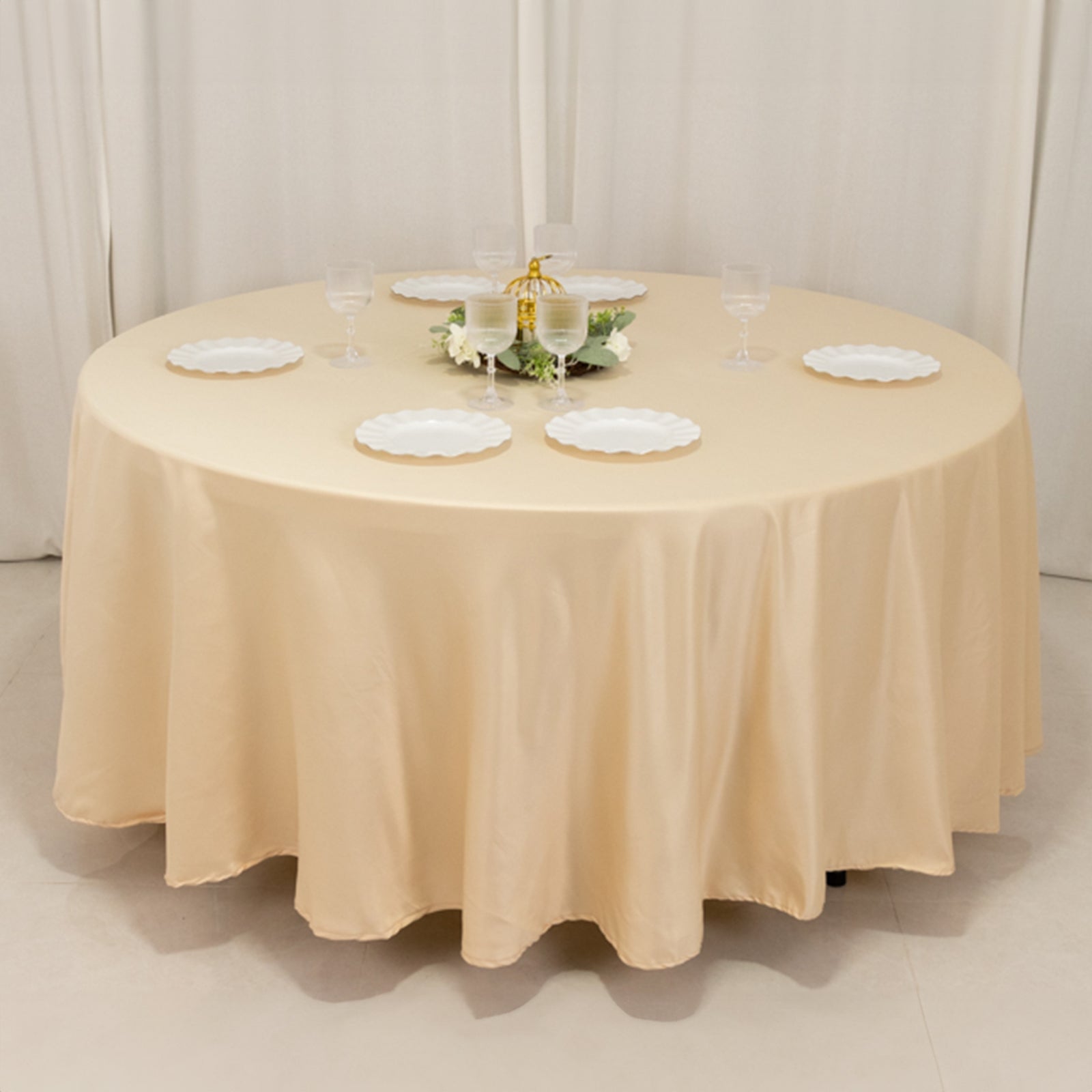 Lamour Satin 108 Round Tablecloth Beige - Durable & Silk-Like Table Cover